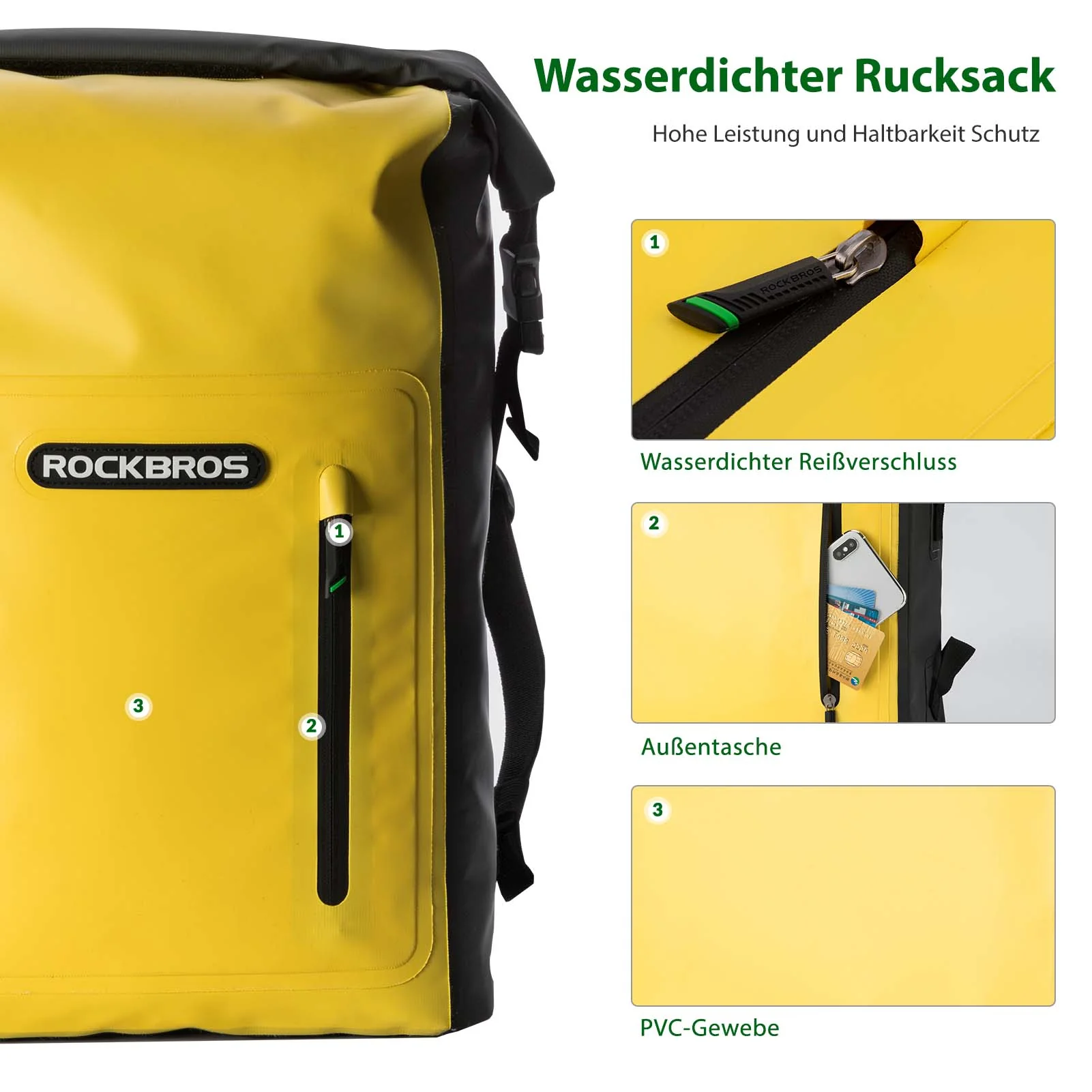 Dry Bag wasserdicht Reiserucksack mit Vordertasche 20L - Image 3
