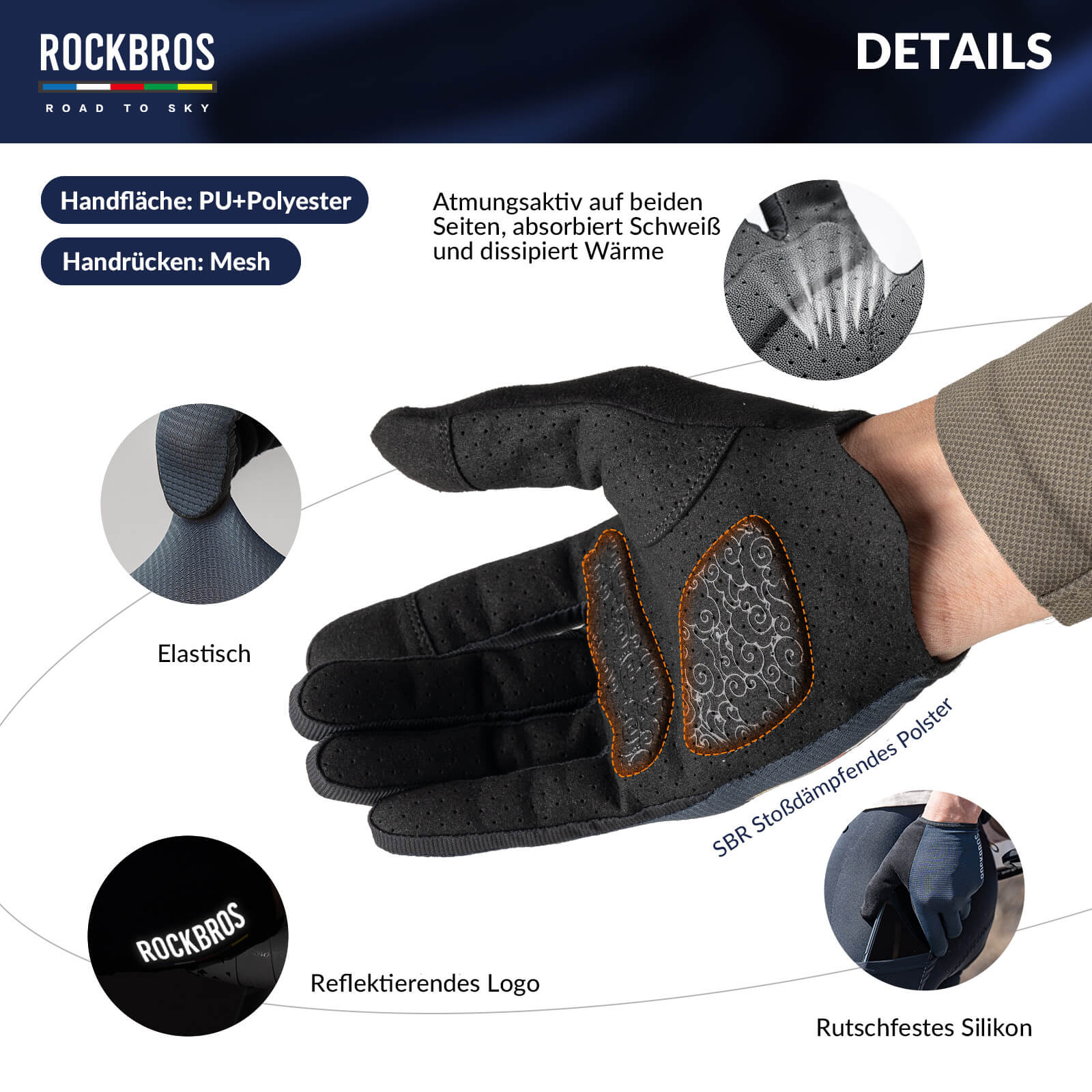 ROAD TO SKY Fahrradhandschuhe Atmungsaktiv mit Touchscreen Sommer/Frühling - Image 15