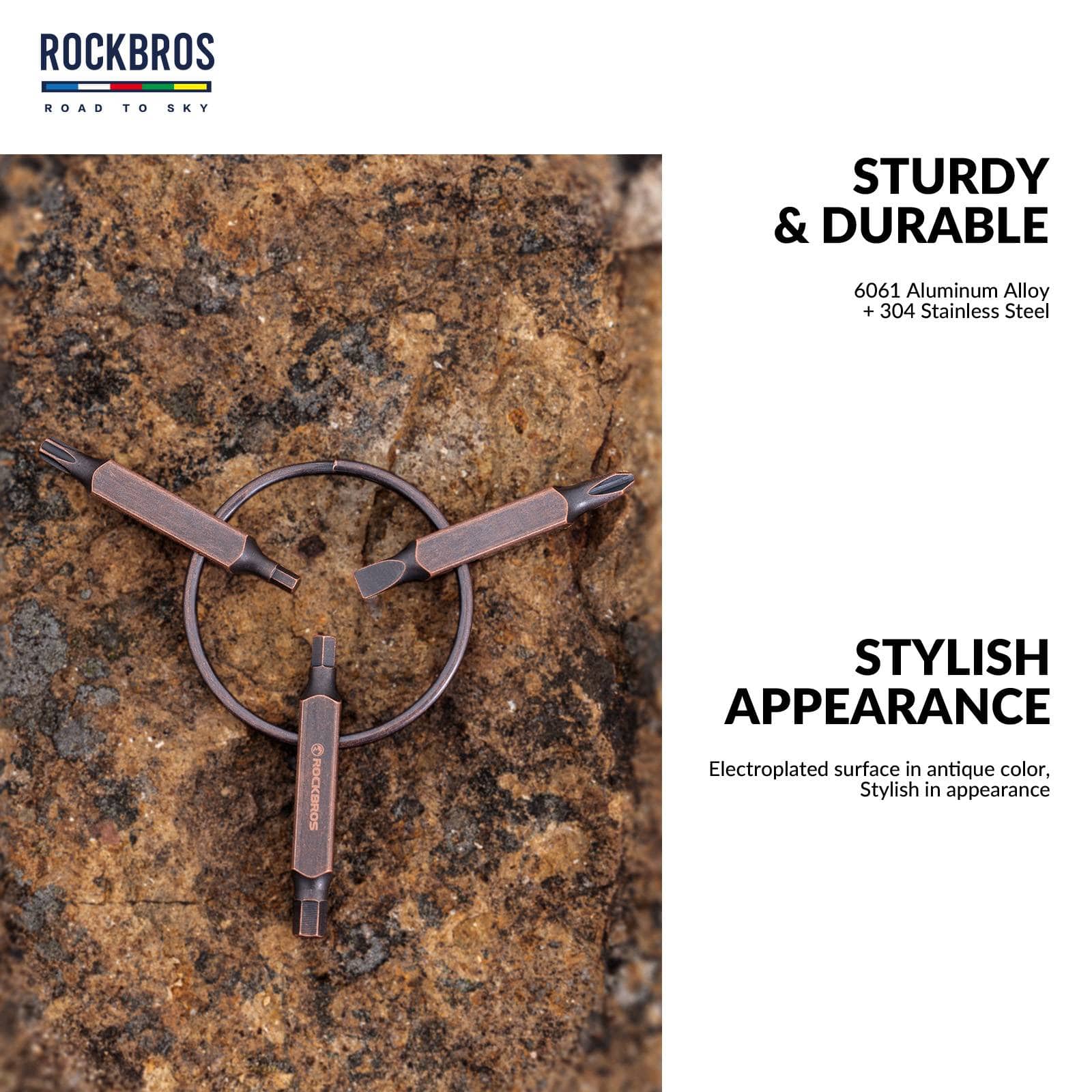 ROAD TO SKY Vintage Schlüsselanhänger 6 in 1 Multi Reparatur Werkzeug - Image 5