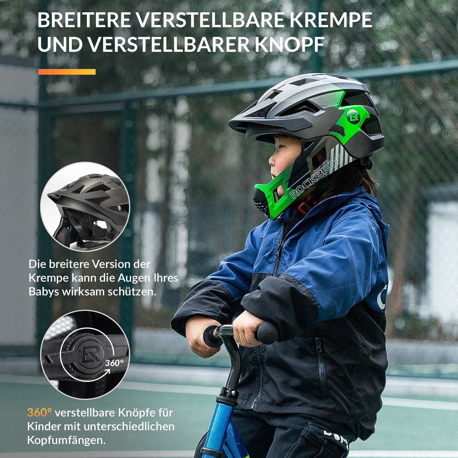 ROCKBROS Kinderhelm BMX MTB Downhill Helm mit Abnehmbarem Kinnschutz und Krempe - Image 17