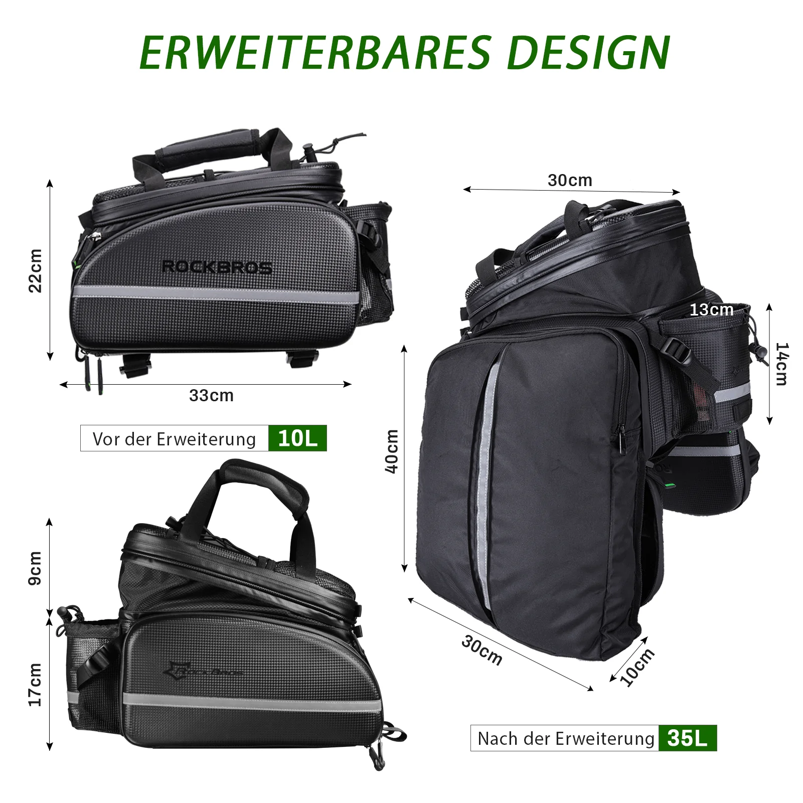 ROCKBROS Fahrrad Gepäckträgertasche 10-35L Wasserdicht Transporttasche - Image 3