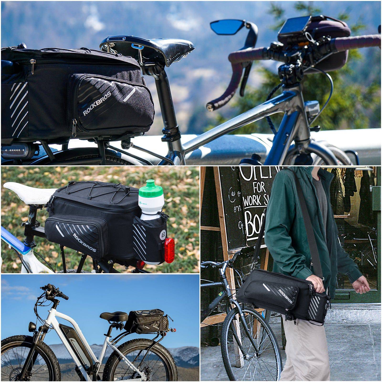 ROCKBROS Fahrrad Gepäckträgertasche Schwarz 9-12L mit 2 faltbare Seitentaschen - Image 7