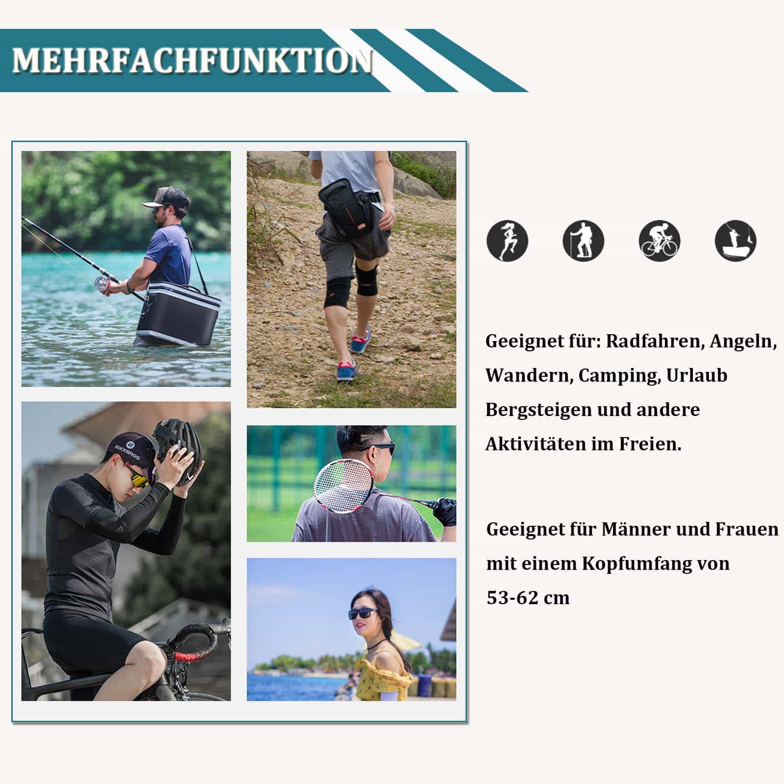 ROCKBROS Fahrrad Kappe UV-Schutz Sport Hut für Damen Herren 54-61 cm - Image 15