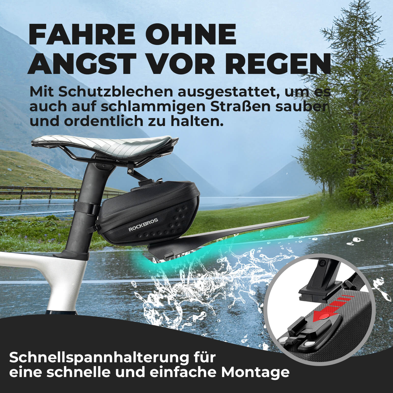 ROCKBROS Fahrrad Satteltasche mit Schutzblech Wasserabweisend 1,3L/0.8L - Image 10
