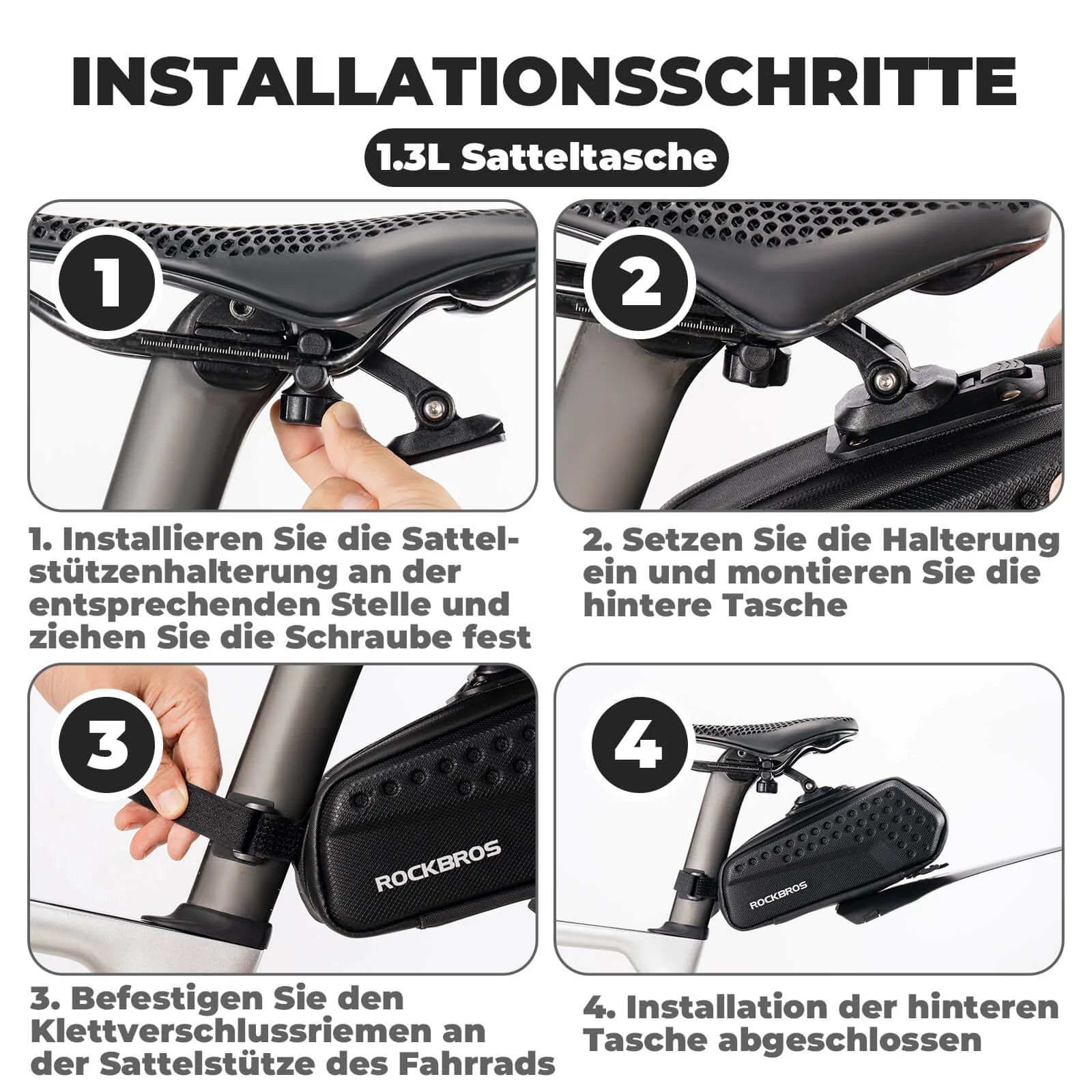 ROCKBROS Fahrrad Satteltasche mit Schutzblech Wasserabweisend 1,3L/0.8L - Image 12