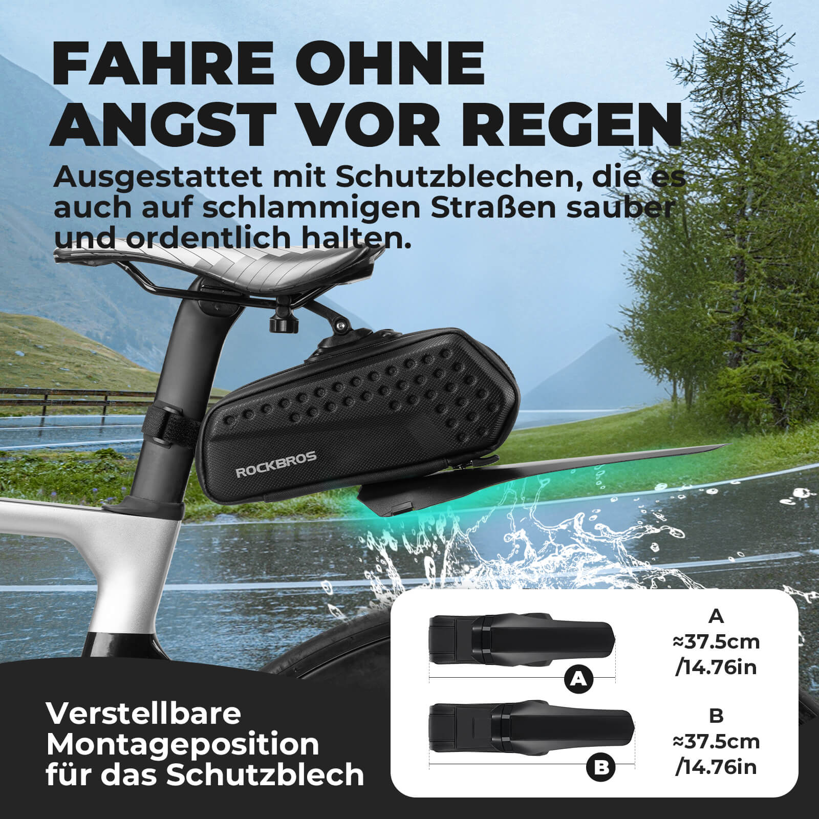 ROCKBROS Fahrrad Satteltasche mit Schutzblech Wasserabweisend 1,3L/0.8L - Image 13