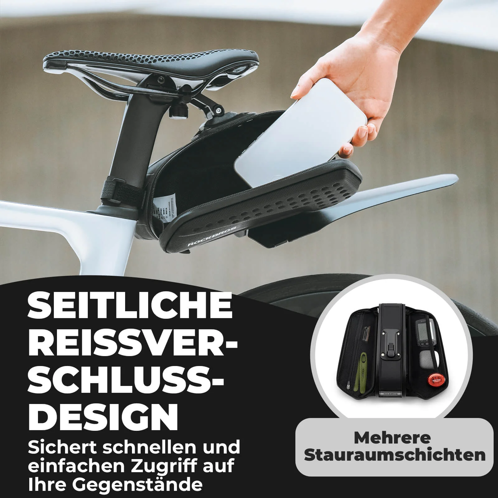 ROCKBROS Fahrrad Satteltasche mit Schutzblech Wasserabweisend 1,3L/0.8L - Image 14