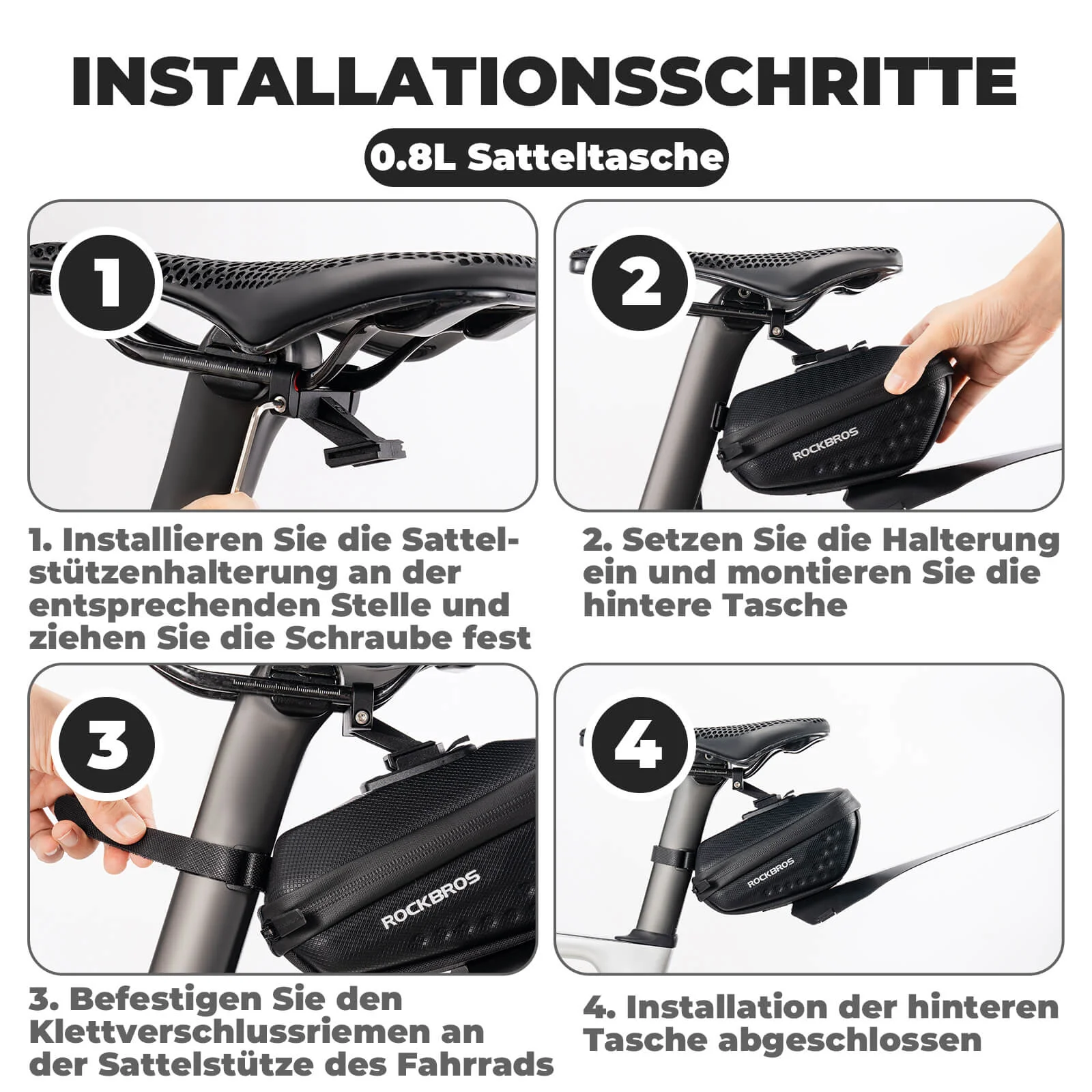 ROCKBROS Fahrrad Satteltasche mit Schutzblech Wasserabweisend 1,3L/0.8L - Image 8