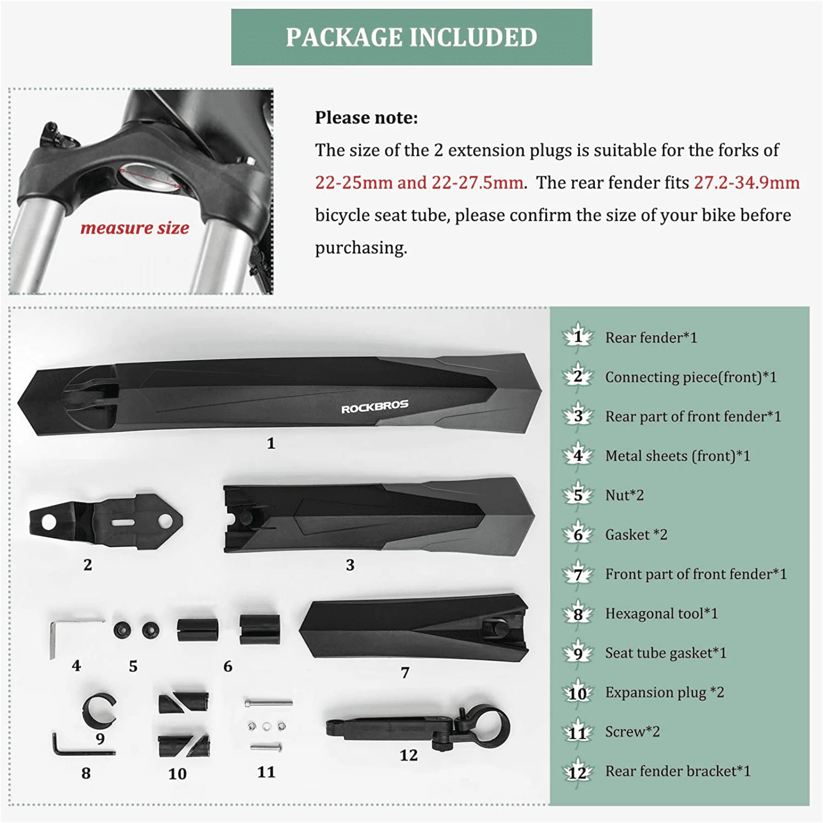 ROCKBROS Fahrrad Schutzblech Set MTB Spritzschutz aus PP und Gummi - Image 7