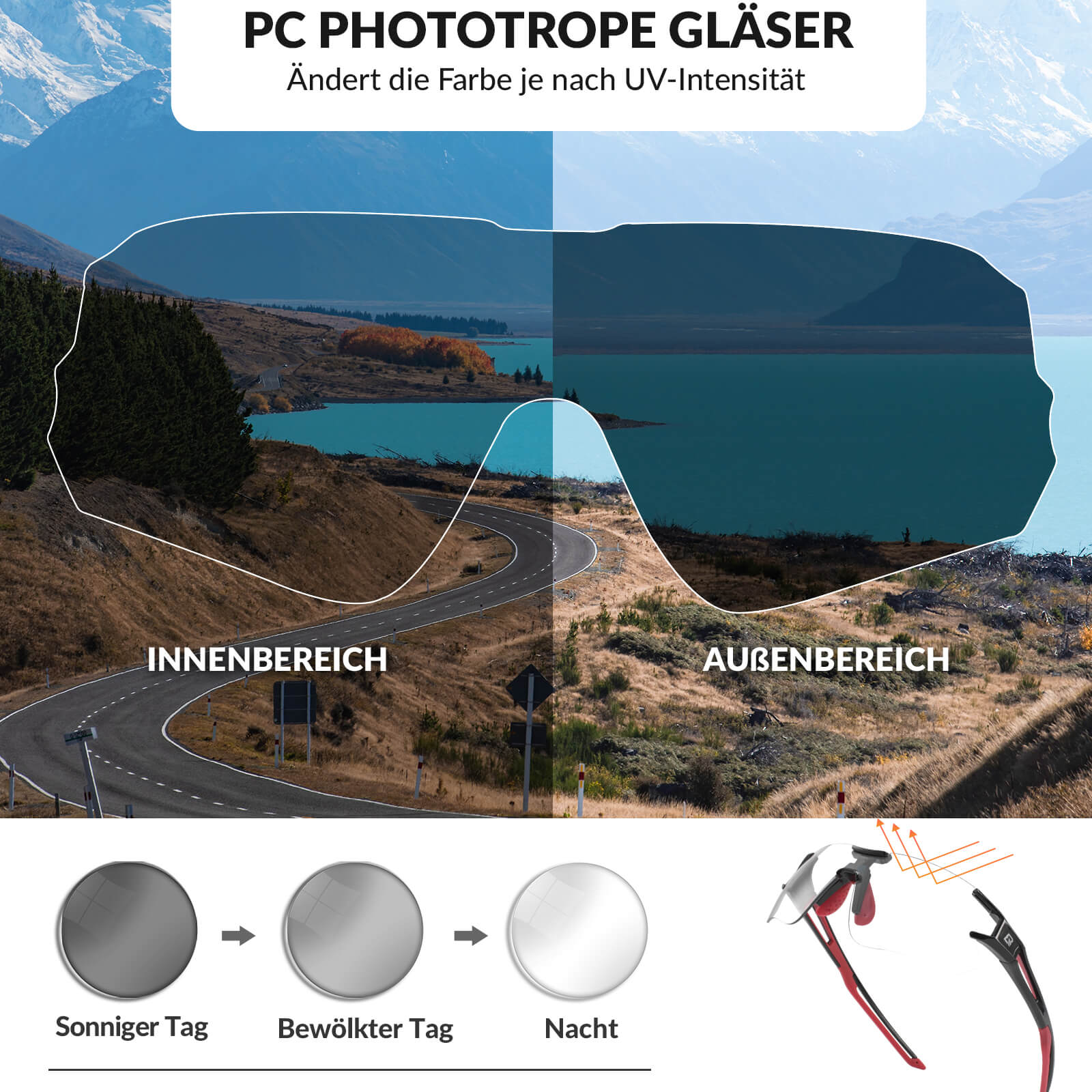 ROCKBROS Fahrradbrille Selbsttönend für Damen & Herren mit UV400 Schutz - Image 13