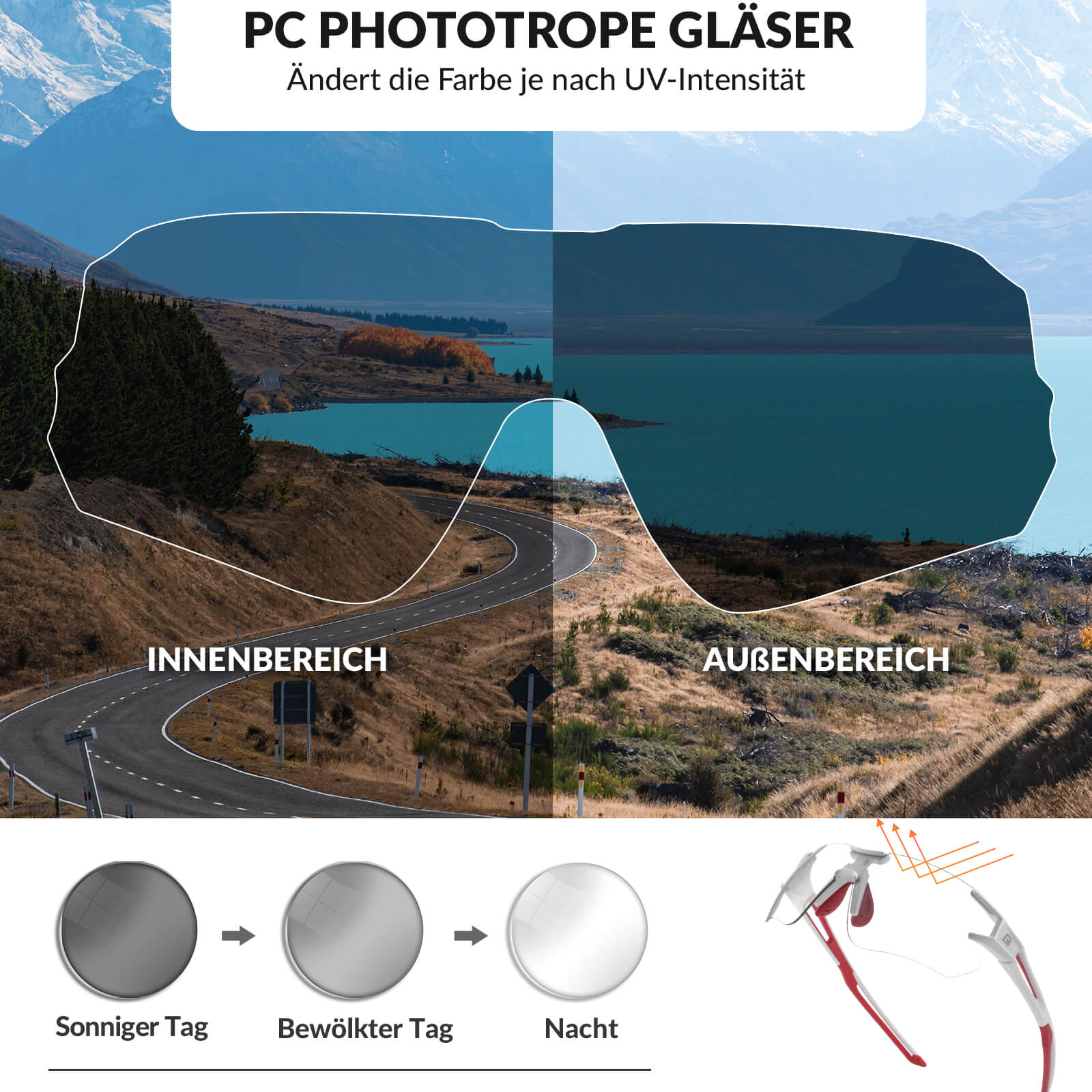 ROCKBROS Fahrradbrille Selbsttönend für Damen & Herren mit UV400 Schutz - Image 14