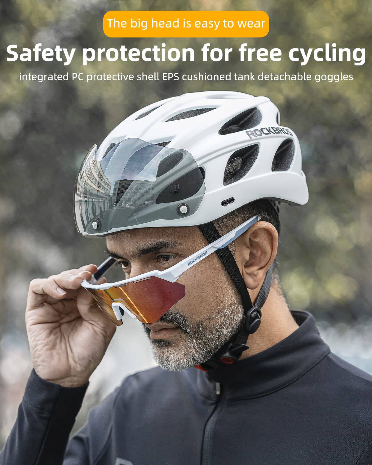 ROCKBROS Fahrradhelm mit integrierter abnehmbarer Magnetbrillen & Visier - Image 21