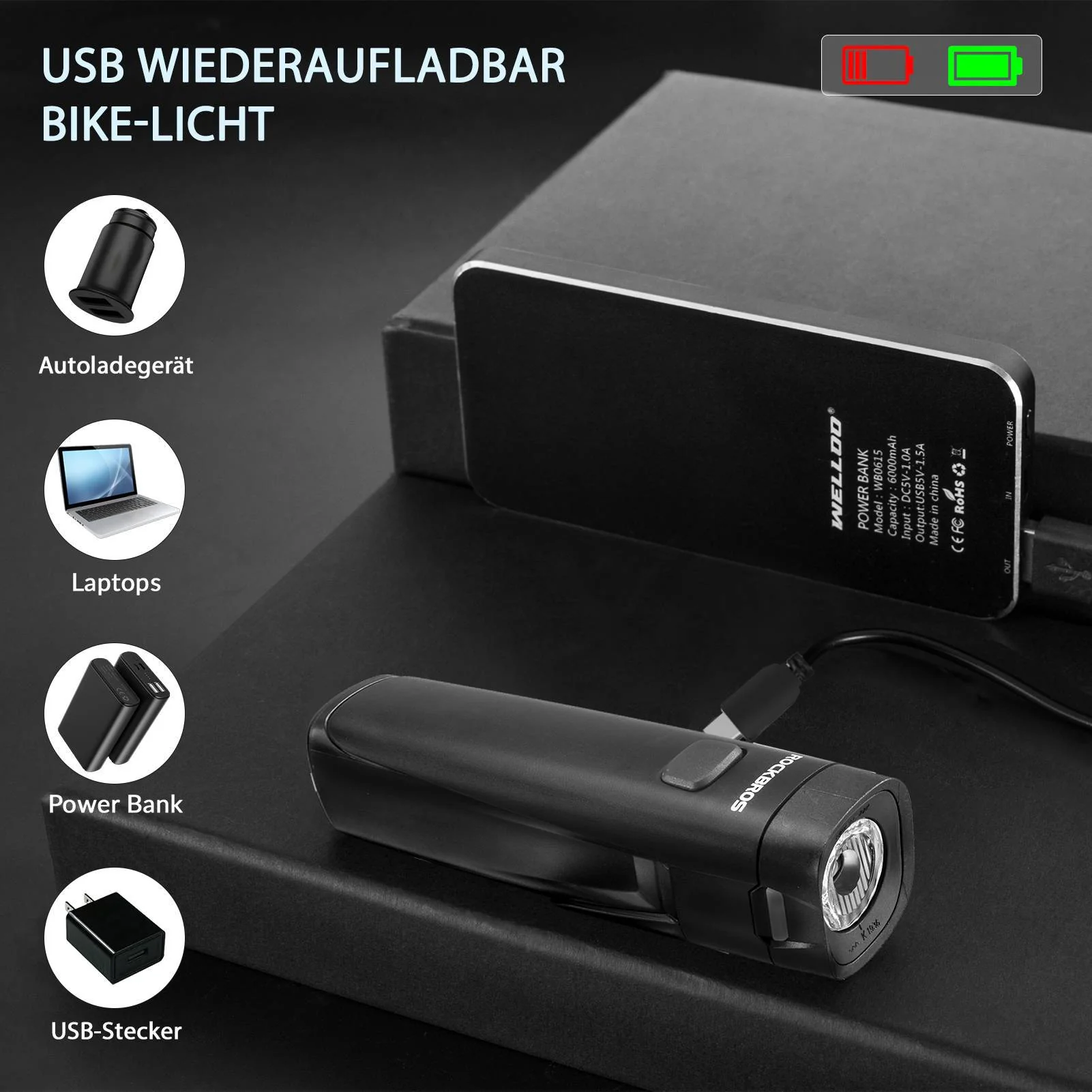 ROCKBROS Fahrradlicht Set Fahrradlampe enthalten Rücklicht & Frontlicht - Image 3