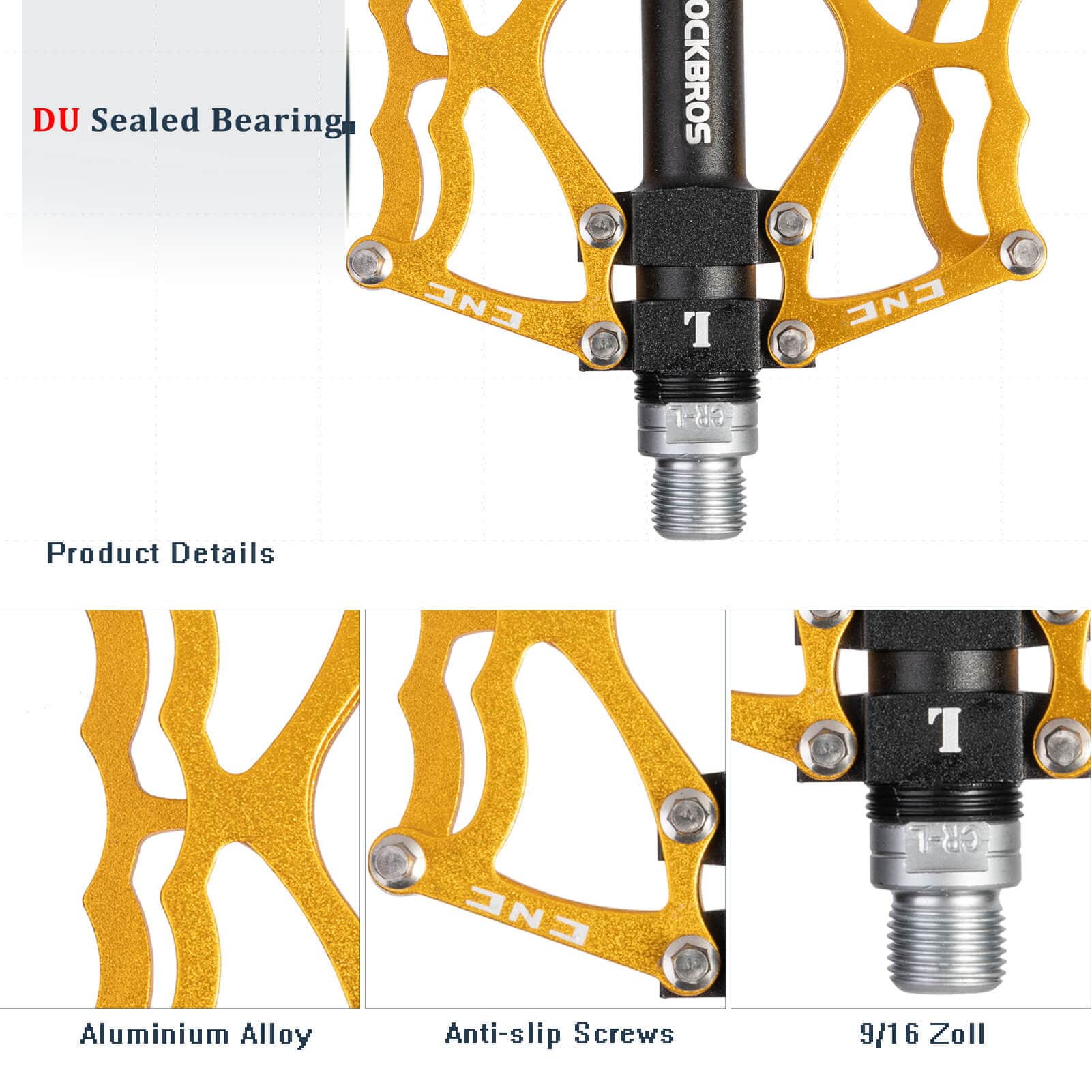 ROCKBROS Fahrradpedale 9/16 Zoll CNC Aluminium mit abgedichteten Lagern - Image 5