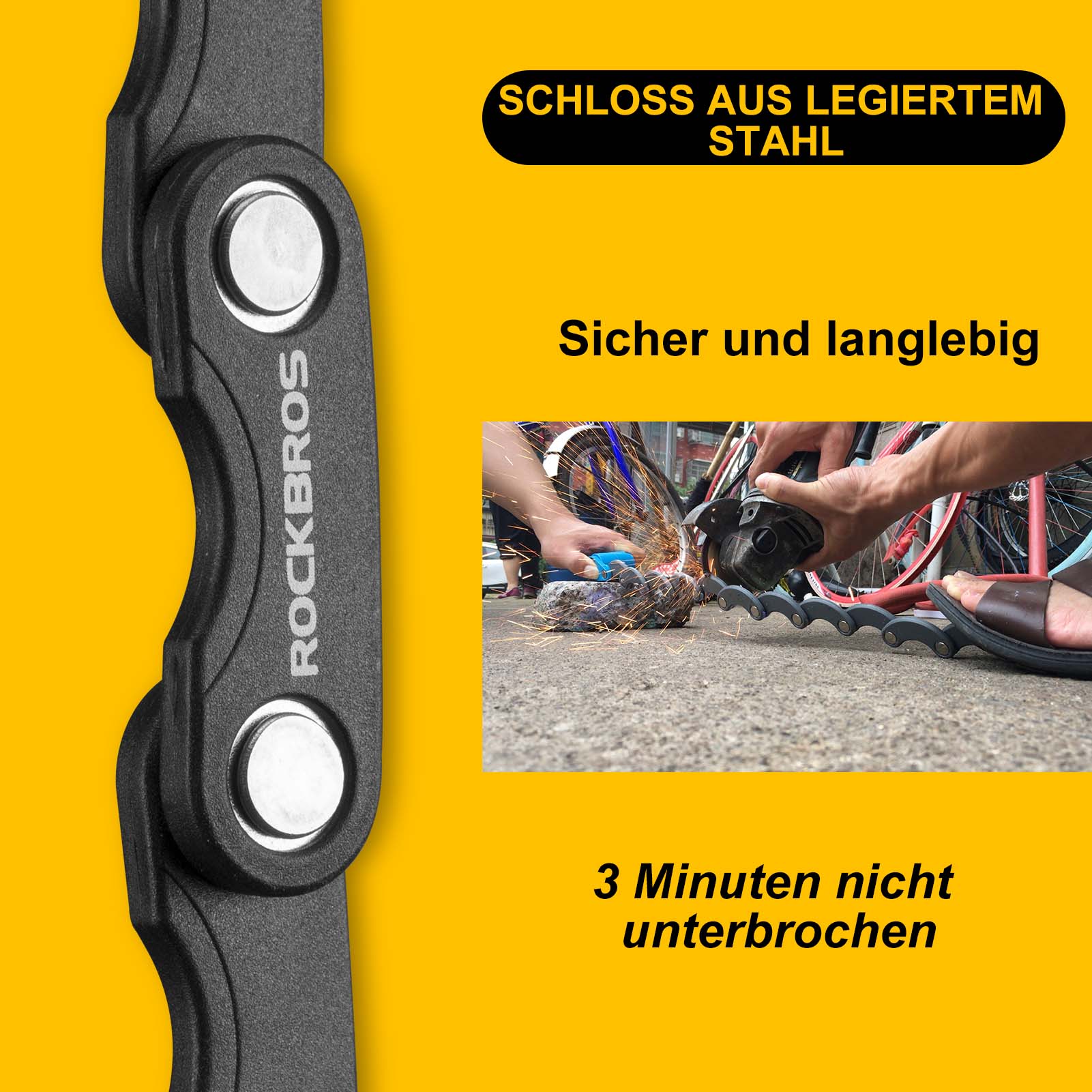 ROCKBROS Fahrradschloss Faltschloss 70 cm Lang Schwarz - Image 14