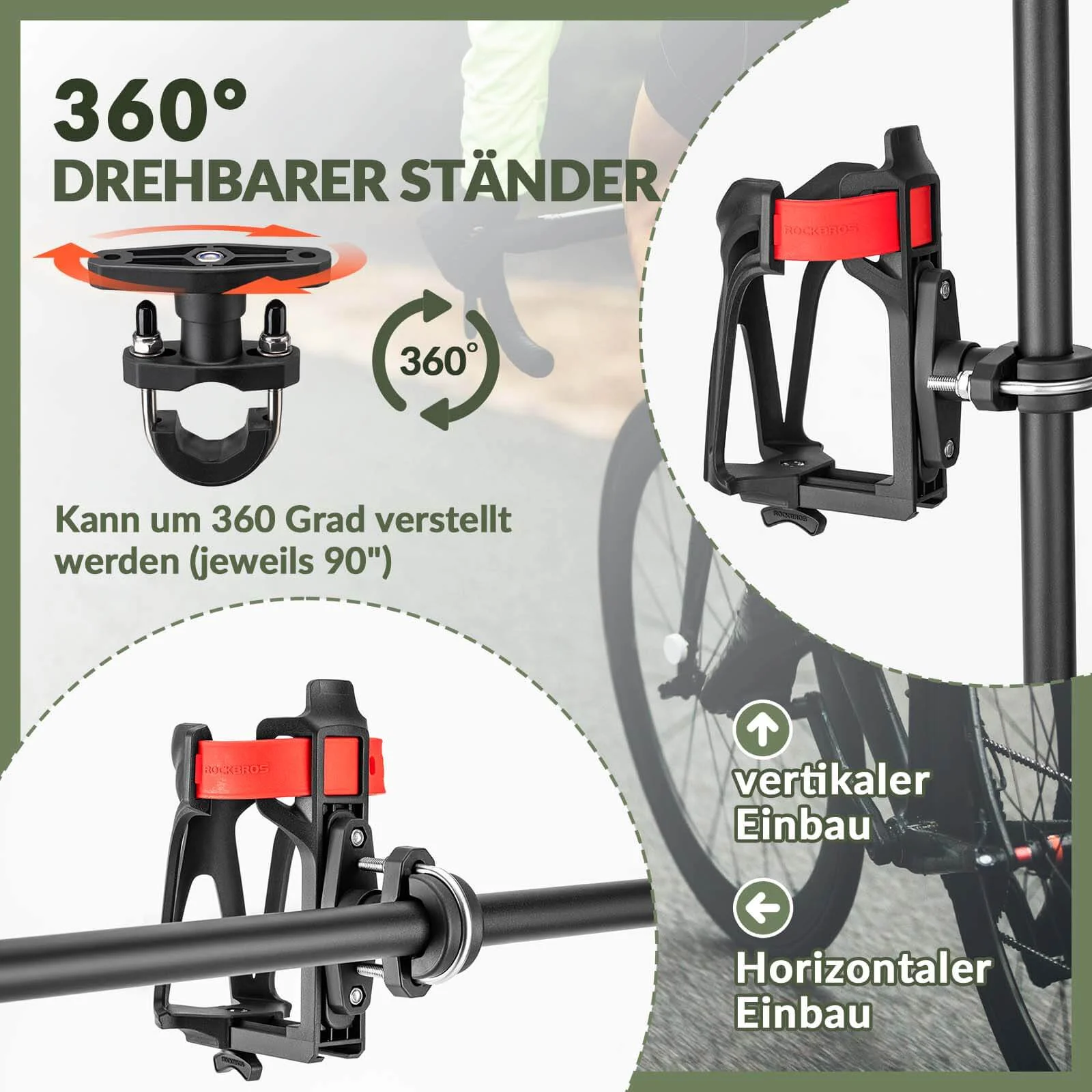 ROCKBROS Flaschenhalter Einstellbar Fahrrad Getränkehalter 360° Drehbar - Image 8