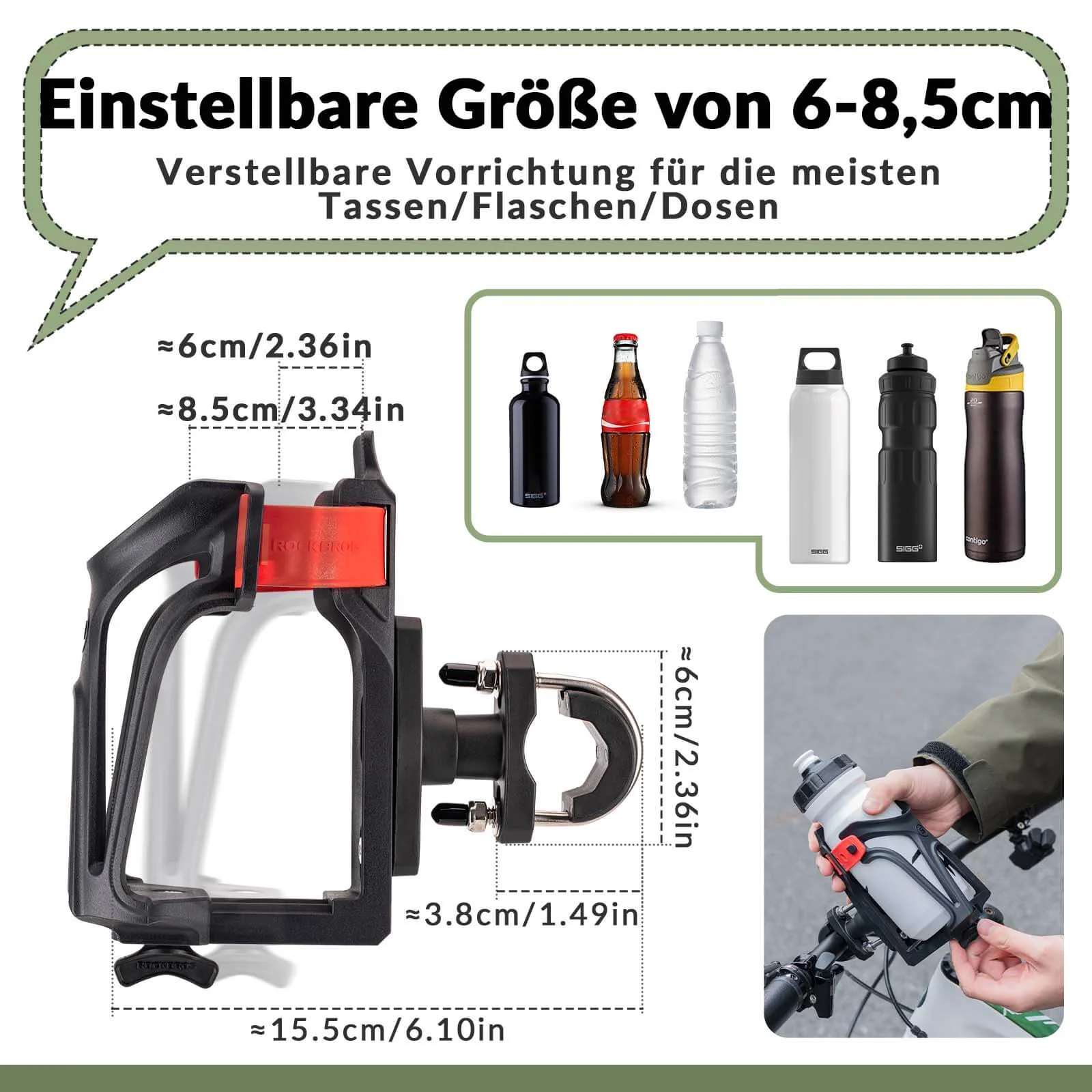 ROCKBROS Flaschenhalter Einstellbar Fahrrad Getränkehalter 360° Drehbar - Image 9