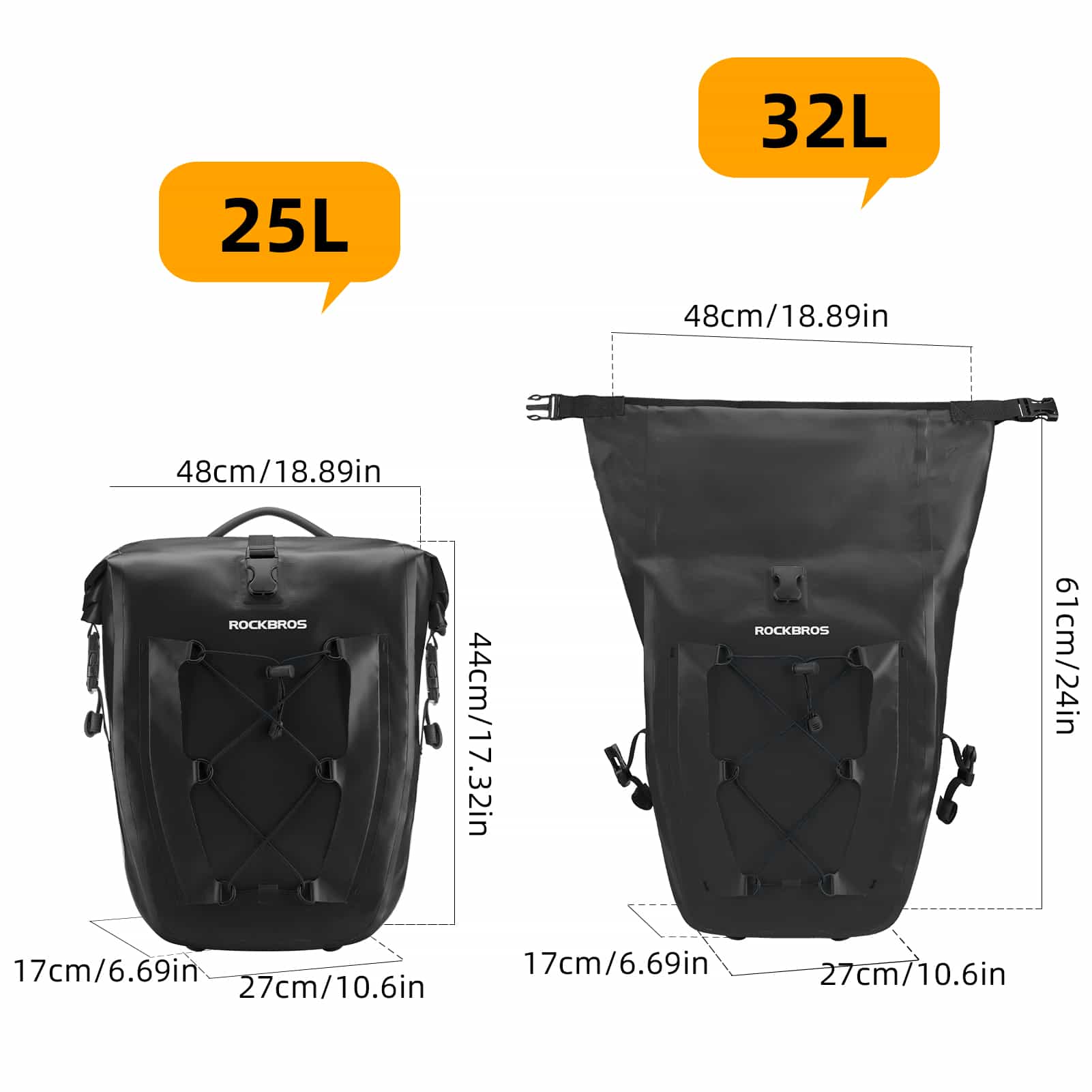 ROCKBROS Gepäckträgertasche 25L-32L 100 % wasserdicht mit Tragegriff - Image 12