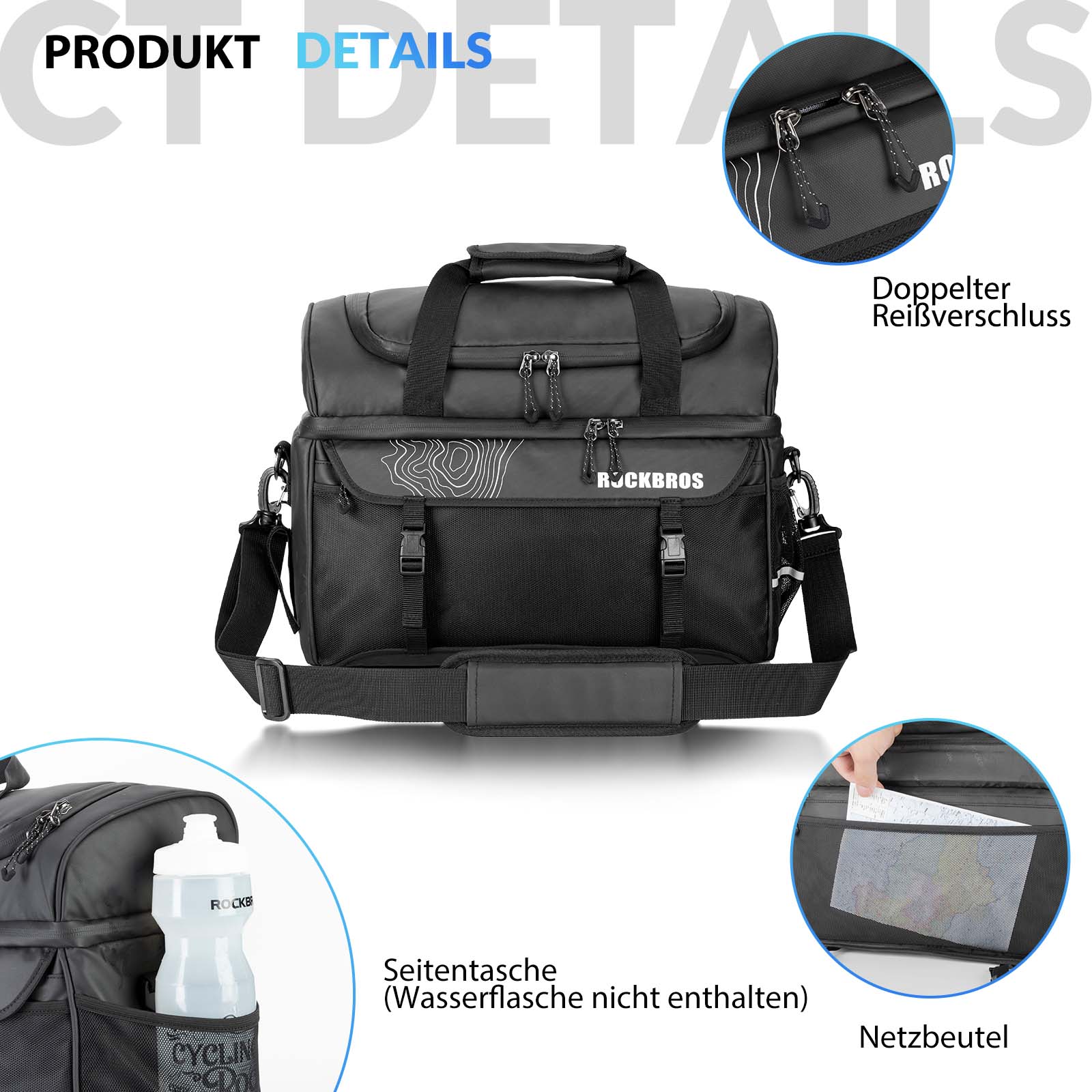 ROCKBROS Gepäckträgertasche mit Schultergurt Kühltasche isolierte Lunch Tasche Schwarz - Image 6