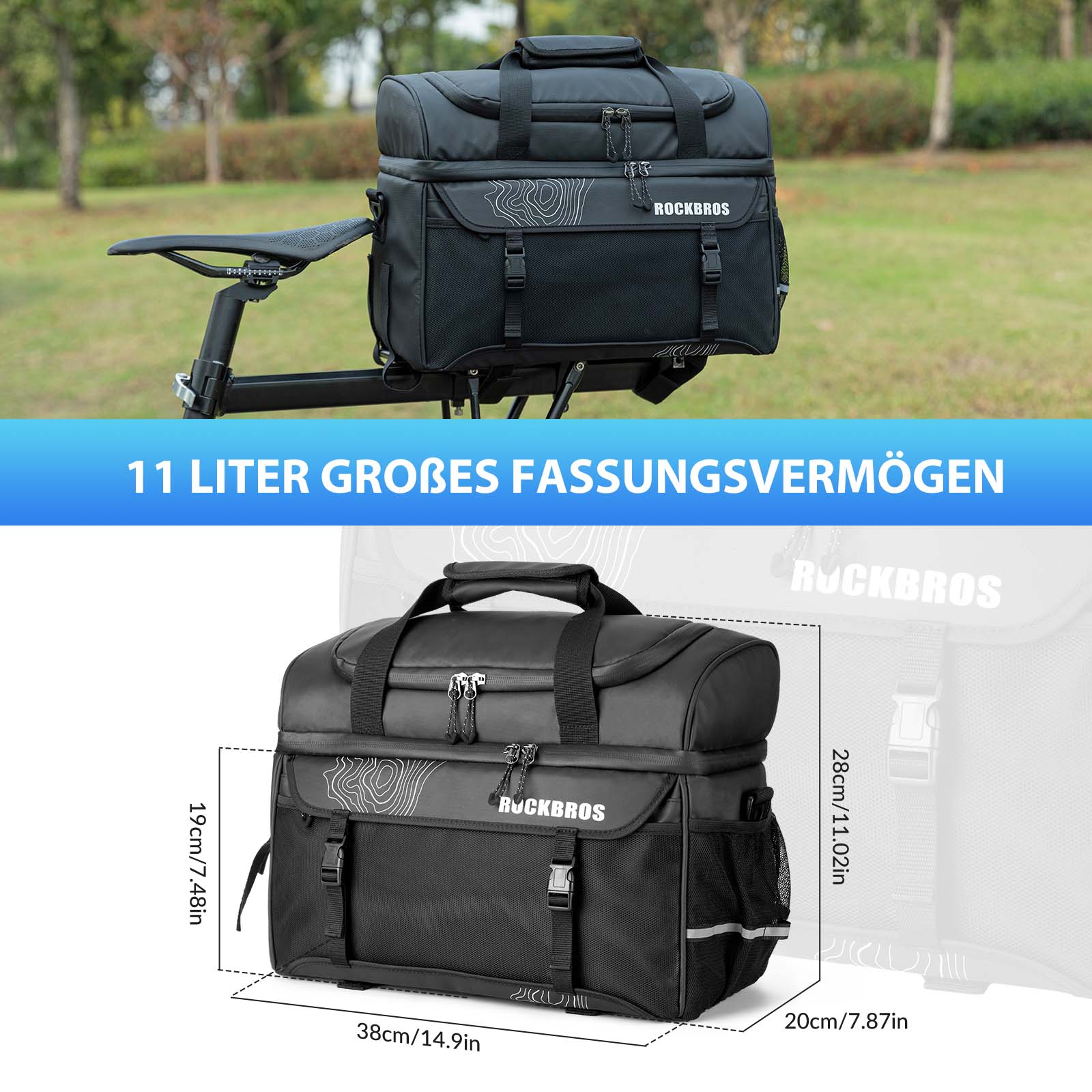 ROCKBROS Gepäckträgertasche mit Schultergurt Kühltasche isolierte Lunch Tasche Schwarz - Image 7
