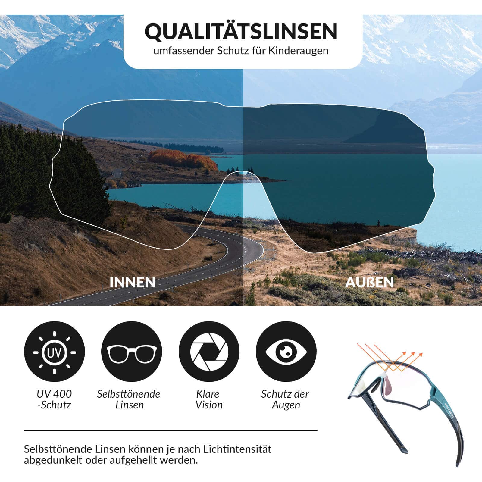 ROCKBROS Kinder Fahrradbrille UV400-Schutz Selbsttönend Sonnenbrille - Image 15