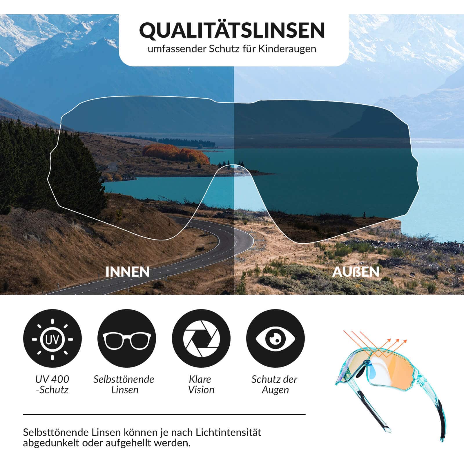 ROCKBROS Kinder Fahrradbrille UV400-Schutz Selbsttönend Sonnenbrille - Image 24