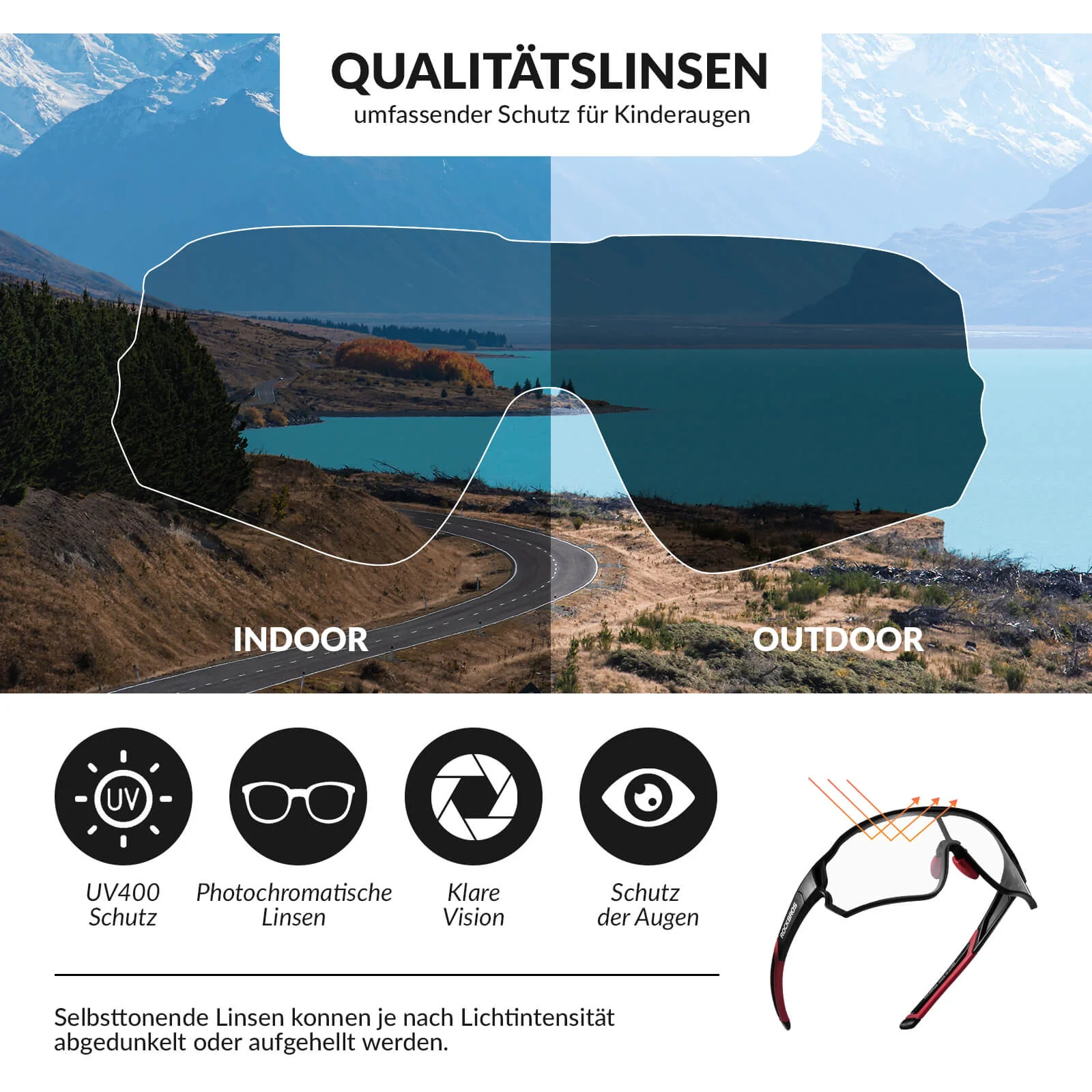 ROCKBROS Kinder Fahrradbrille UV400-Schutz Selbsttönend Sonnenbrille - Image 27