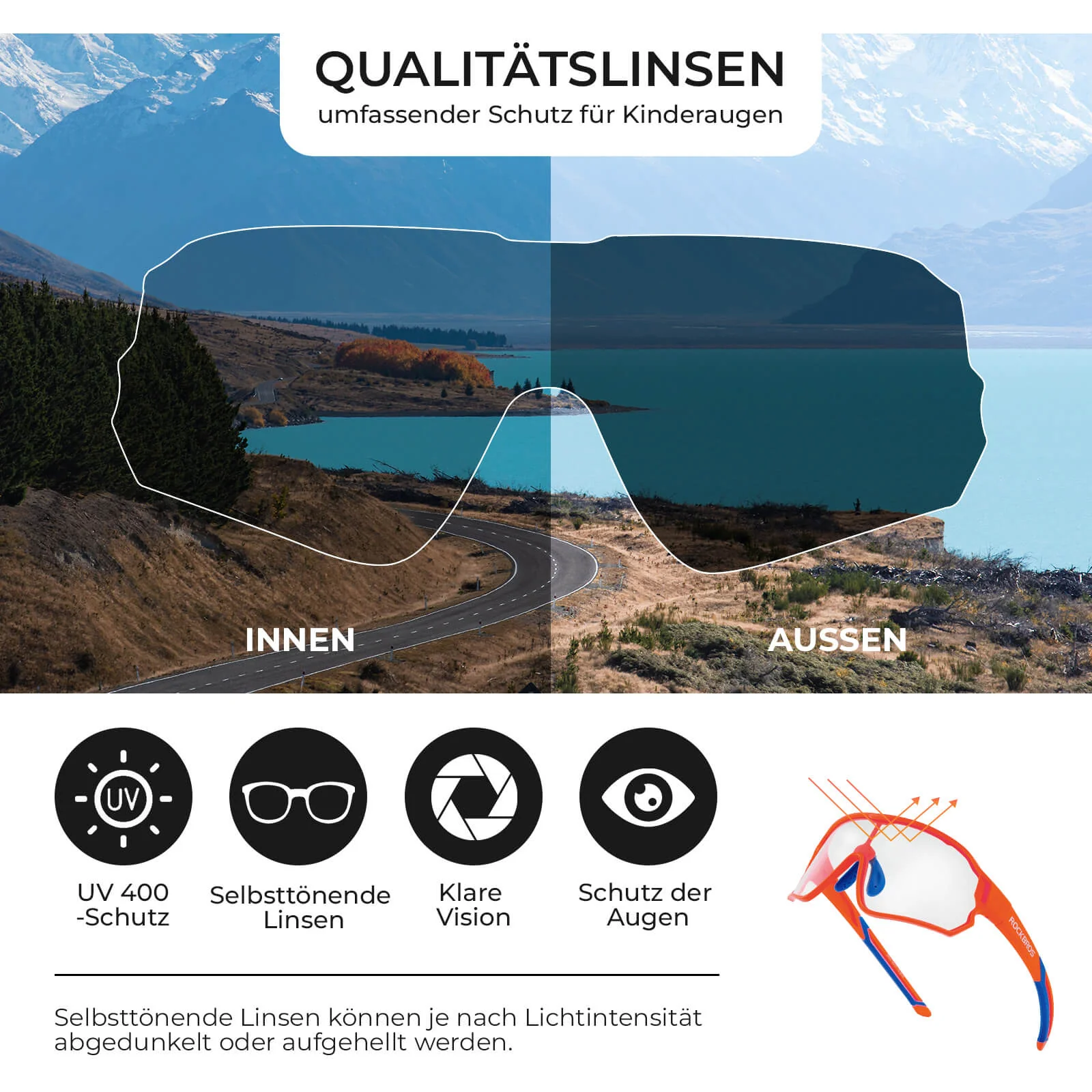 ROCKBROS Kinder Fahrradbrille UV400-Schutz Selbsttönend Sonnenbrille - Image 35