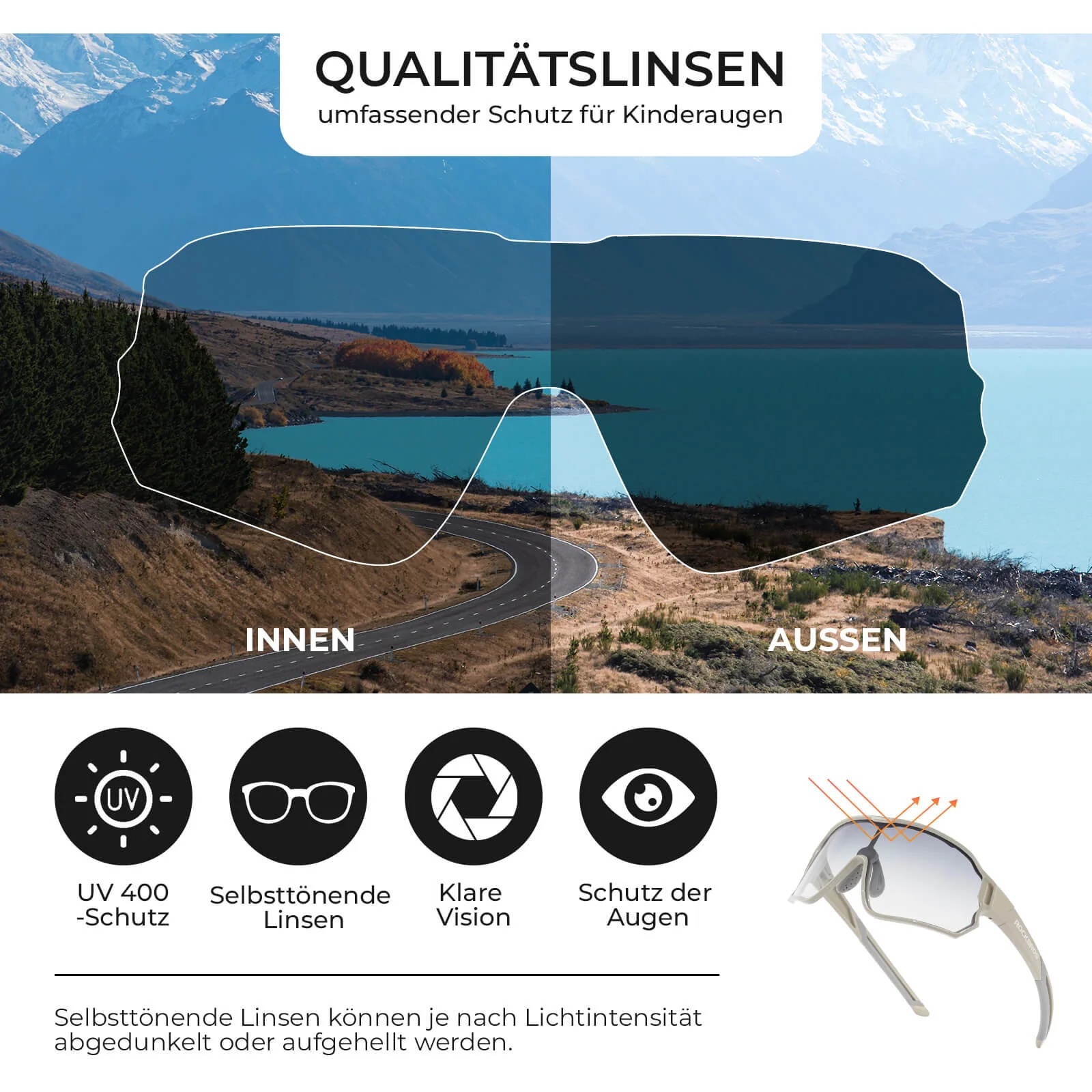 ROCKBROS Kinder Fahrradbrille UV400-Schutz Selbsttönend Sonnenbrille - Image 47
