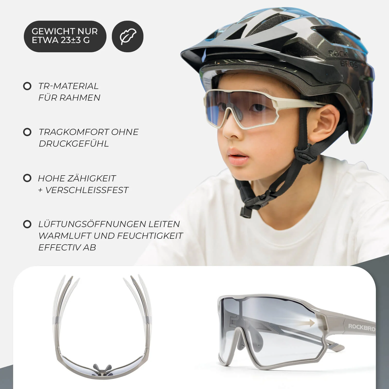 ROCKBROS Kinder Fahrradbrille UV400-Schutz Selbsttönend Sonnenbrille - Image 48