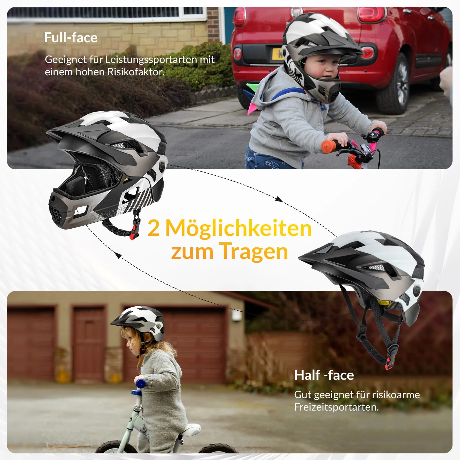 ROCKBROS Kinderhelm BMX MTB Downhill Helm mit Abnehmbarem Kinnschutz und Krempe - Image 10