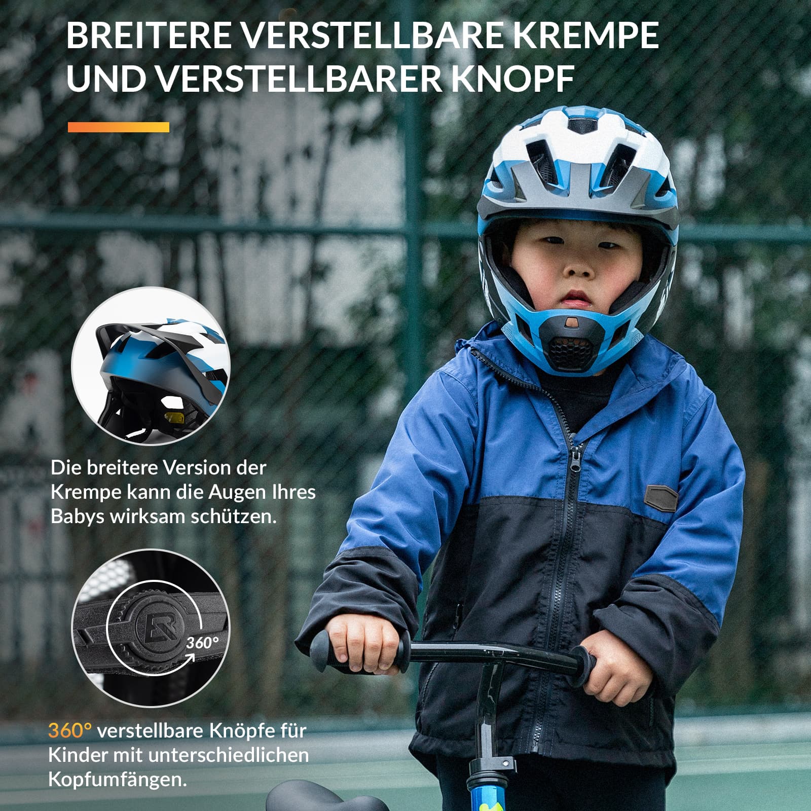 ROCKBROS Kinderhelm BMX MTB Downhill Helm mit Abnehmbarem Kinnschutz und Krempe - Image 18