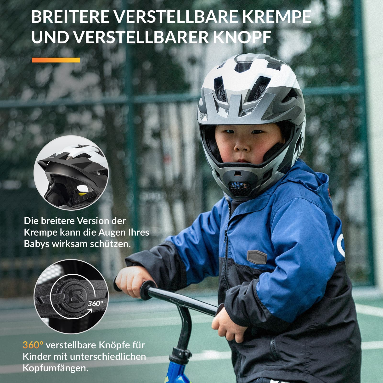 ROCKBROS Kinderhelm BMX MTB Downhill Helm mit Abnehmbarem Kinnschutz und Krempe - Image 19