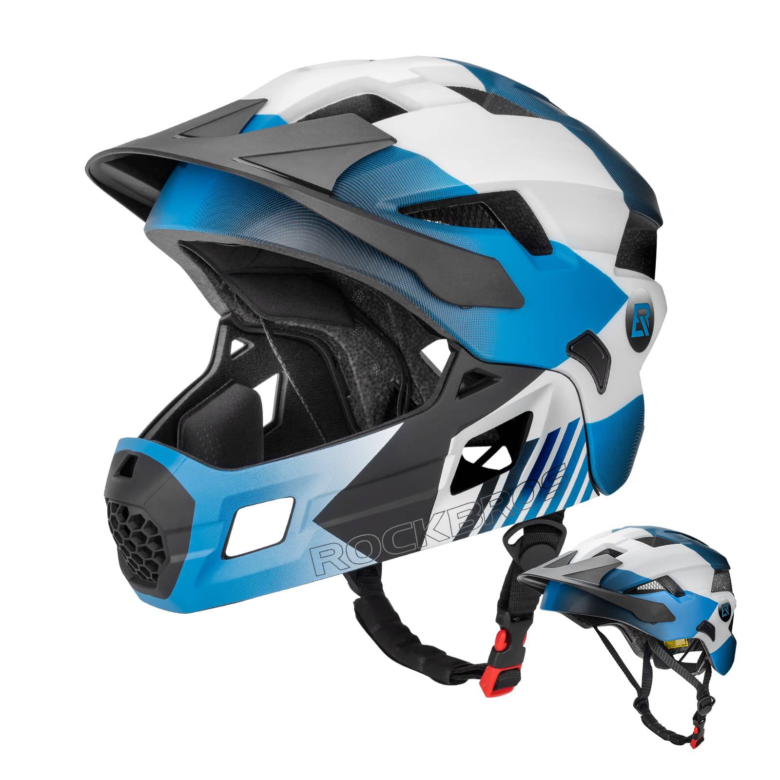 ROCKBROS Kinderhelm BMX MTB Downhill Helm mit Abnehmbarem Kinnschutz und Krempe - Image 3