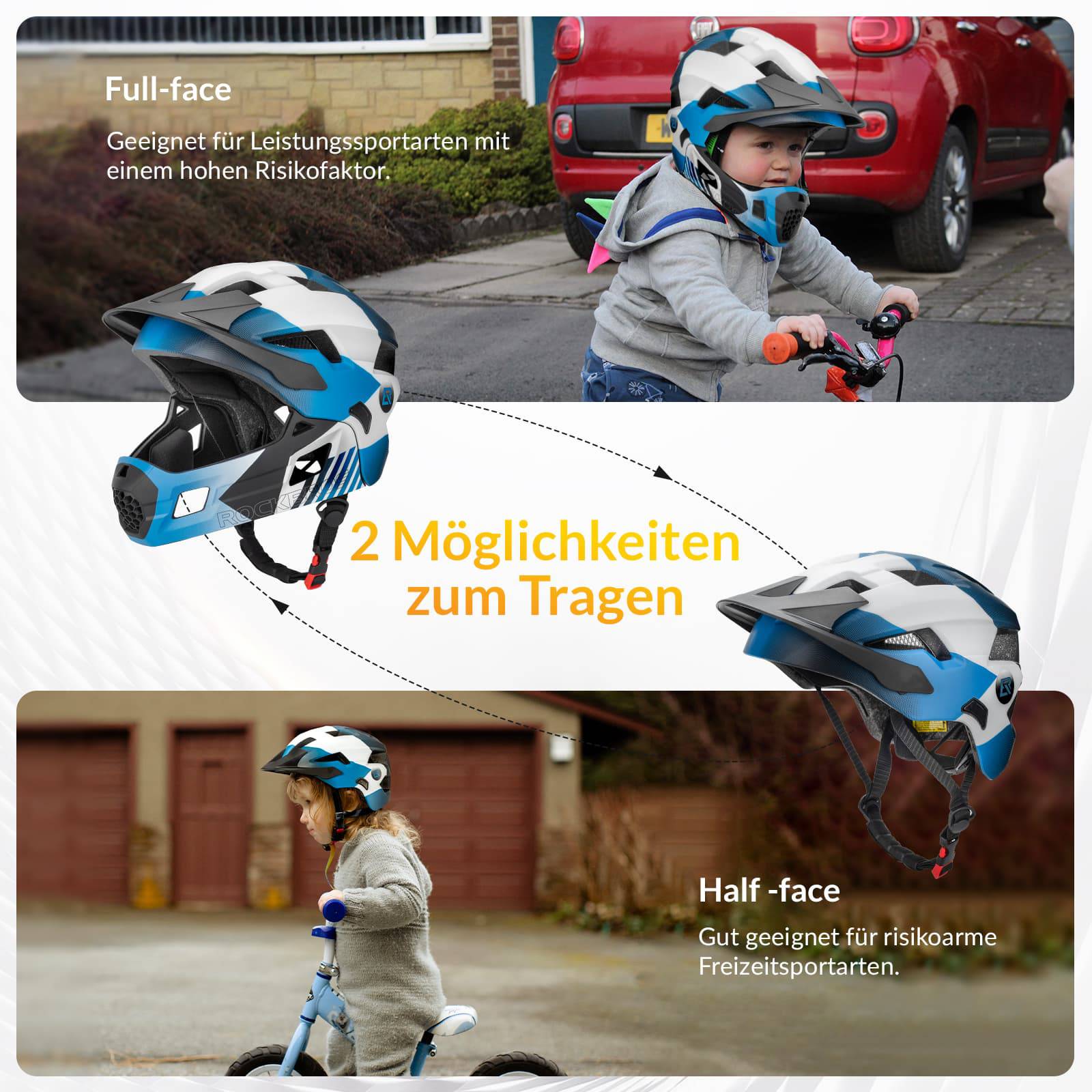 ROCKBROS Kinderhelm BMX MTB Downhill Helm mit Abnehmbarem Kinnschutz und Krempe - Image 9