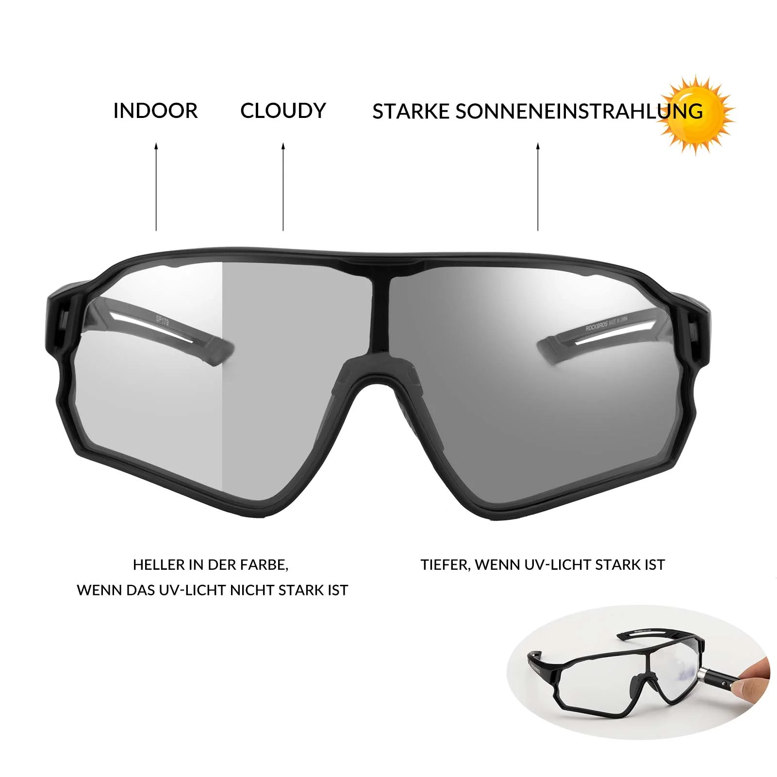 ROCKBROS Photochrome Sonnenbrille Fahrradbrille UV400-Schutz Unisex - Image 11
