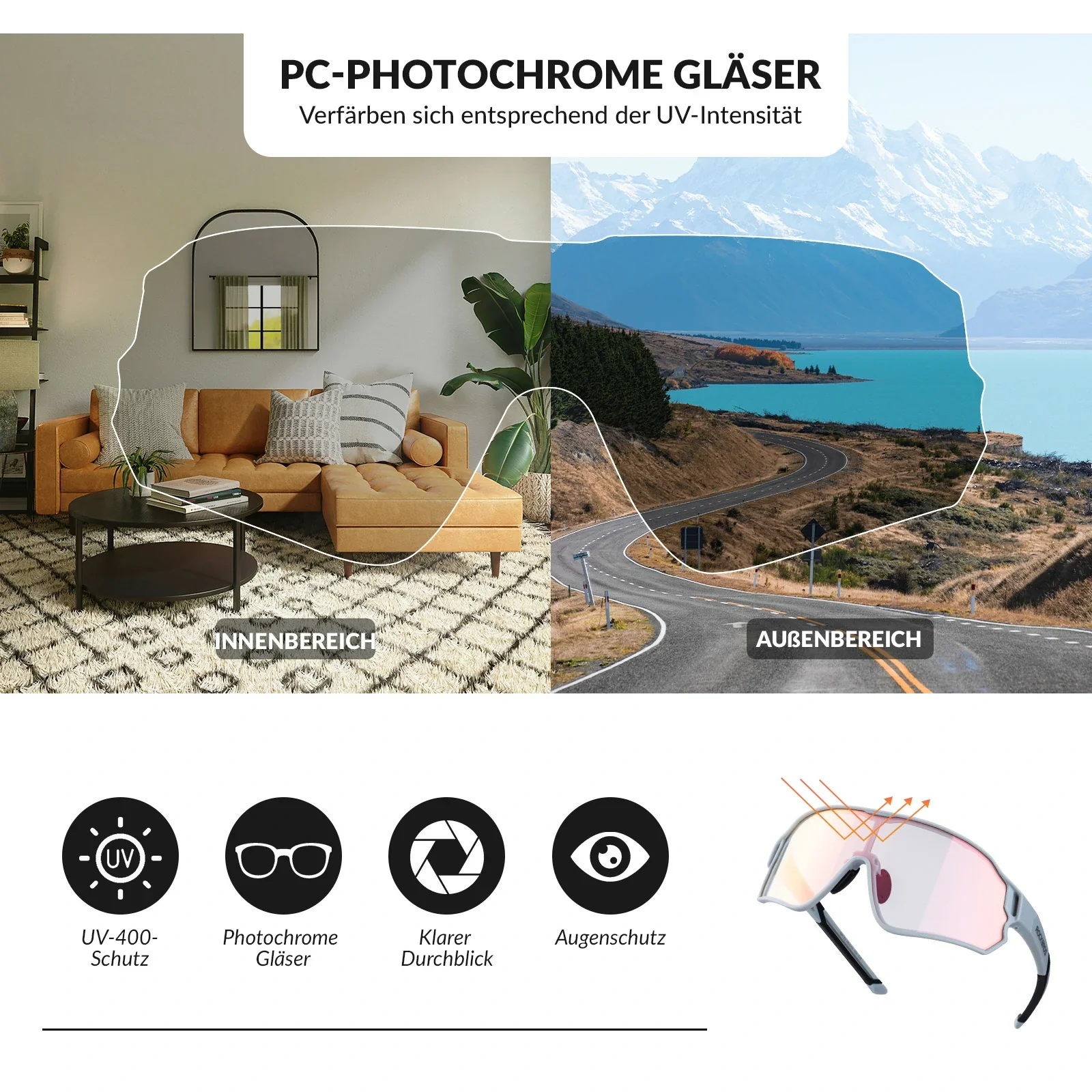 ROCKBROS Photochrome Sonnenbrille Fahrradbrille UV400-Schutz Unisex - Image 28