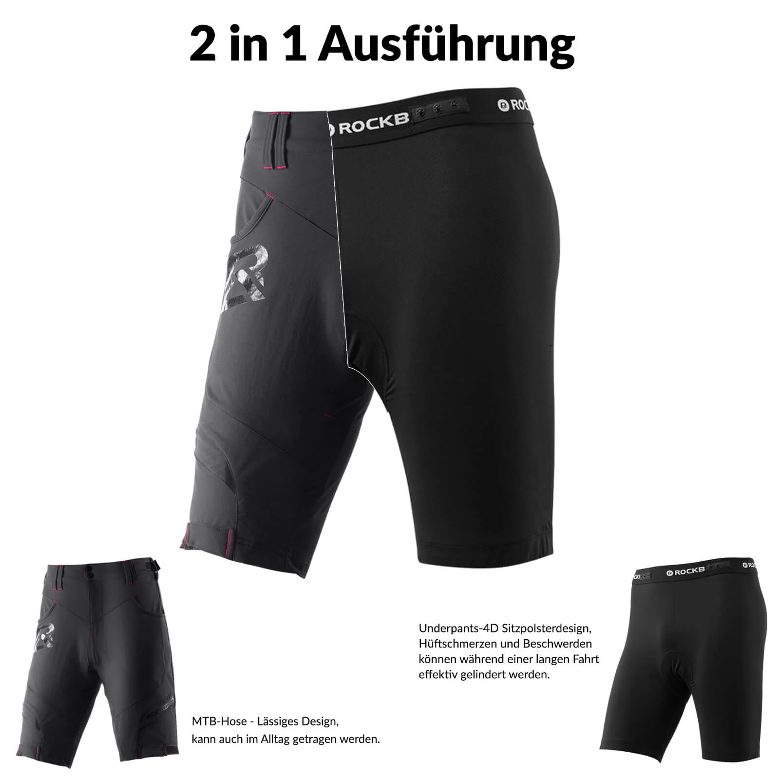 ROCKBROS Radhose Herren Kurz atmungsaktiv Anti-Stoß Fahrradhose - Image 18
