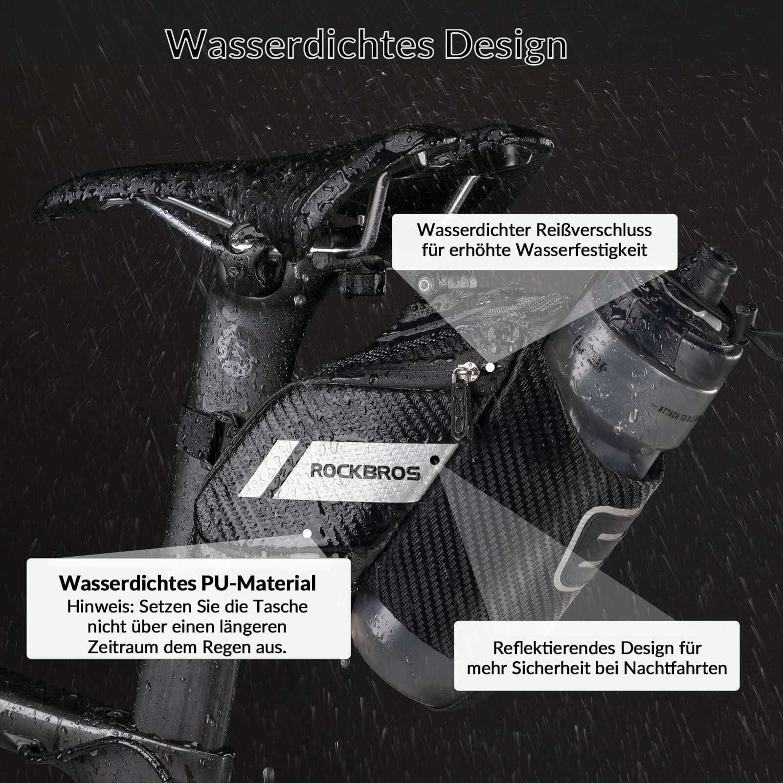 ROCKBROS Satteltasche Fahrradsitz Tasche mit Flaschenhalter Schwarz 1L - Image 3