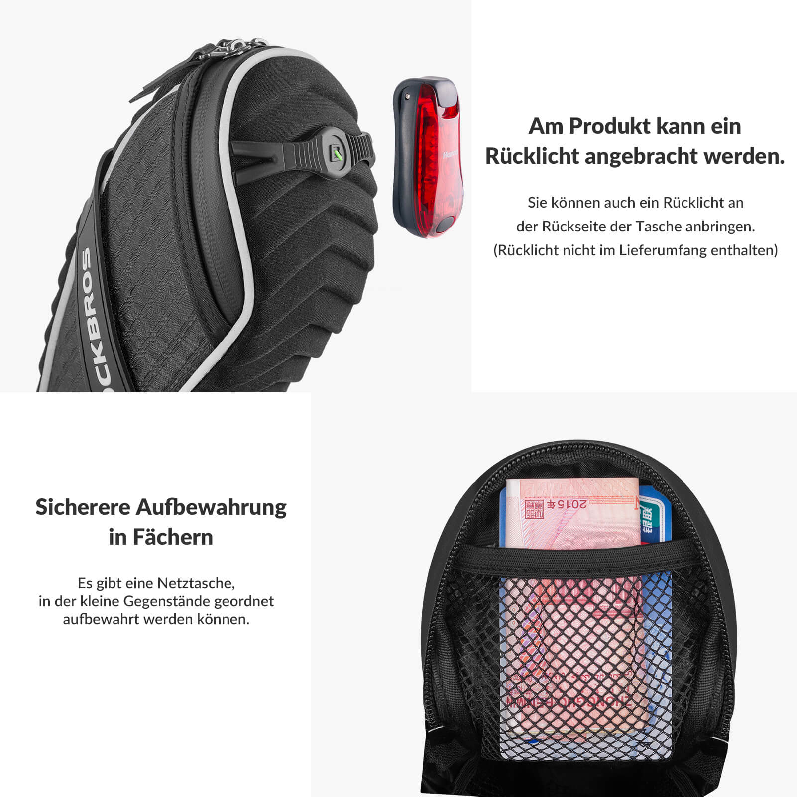 ROCKBROS Satteltaschen Fahrradsitz Taschen mit Rücklichthalter 1L - Image 6