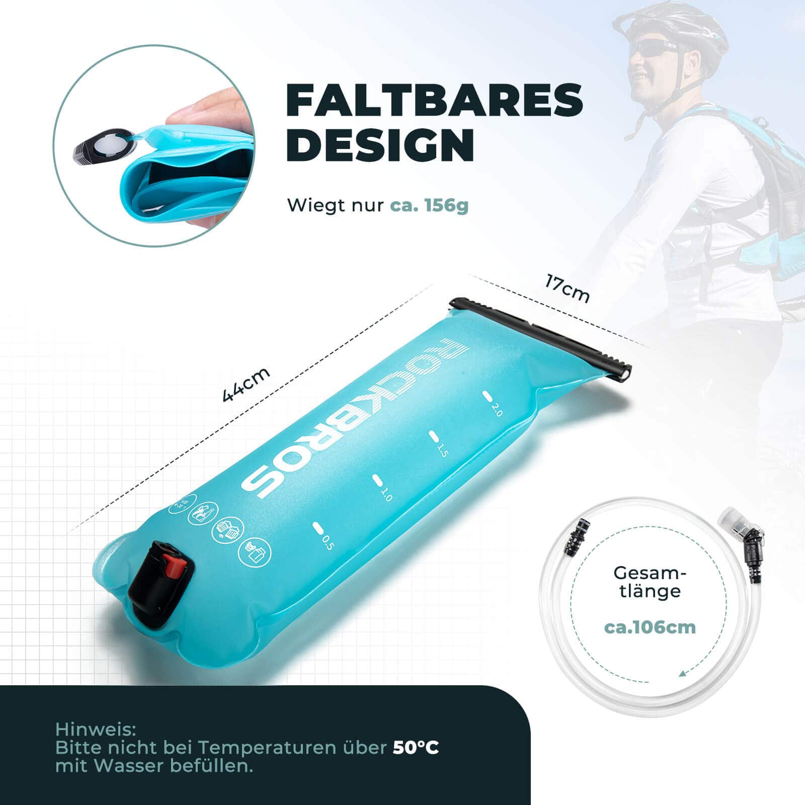 ROCKBROS Trinkblase 2L mit Trinkschlauch Leichte TPU Wasserblase - Image 5