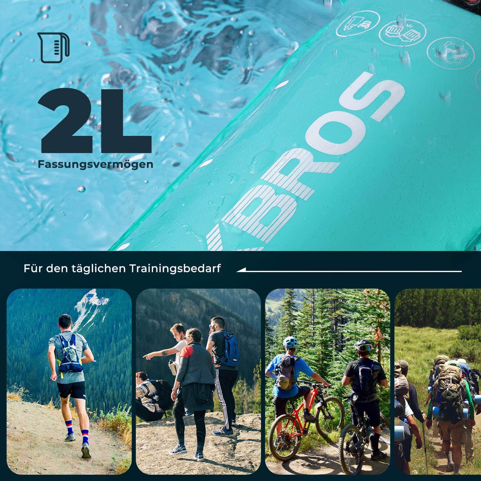 ROCKBROS Trinkblase 2L mit Trinkschlauch Leichte TPU Wasserblase - Image 6