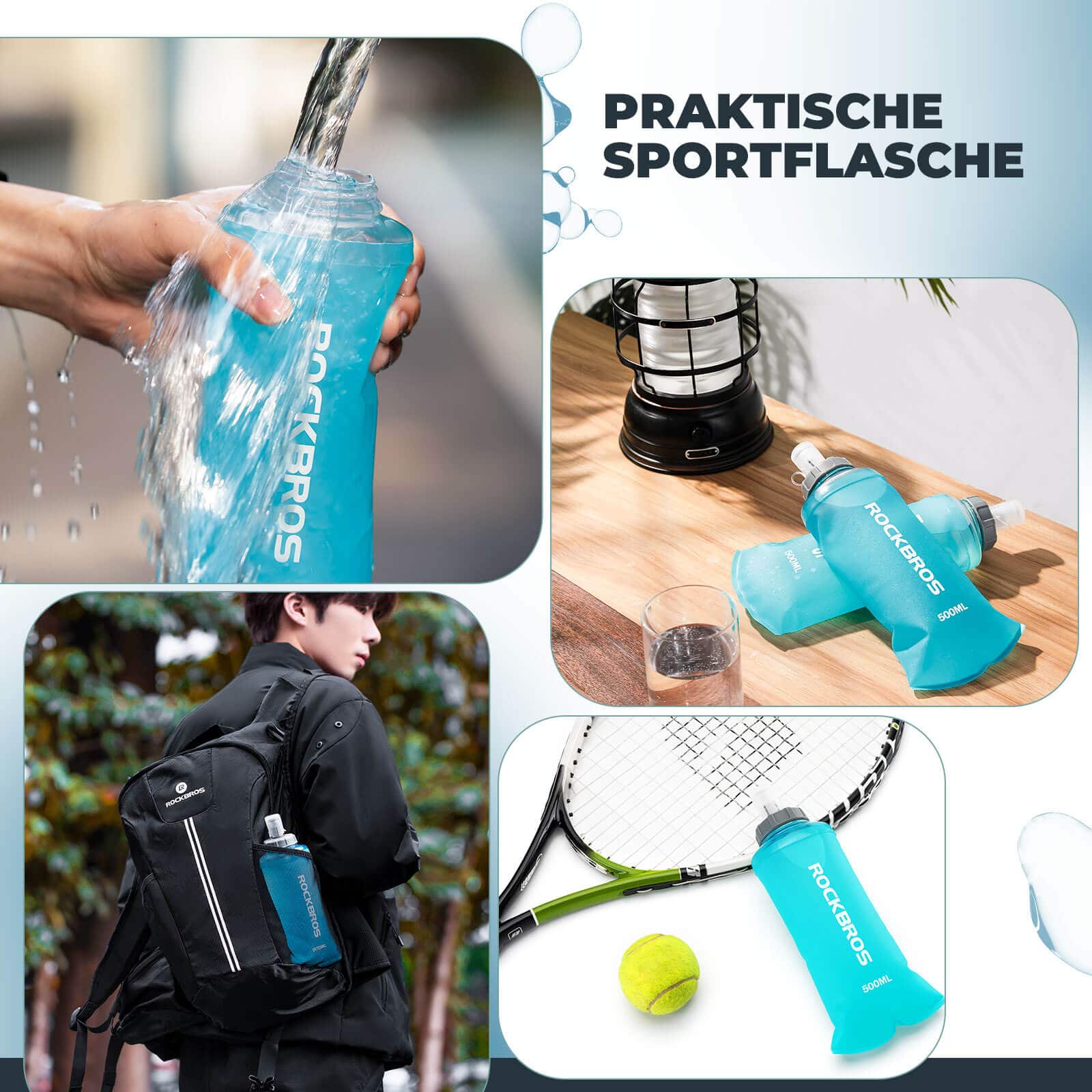 ROCKBROS Trinkflasche Faltbare Wasserflasche 500ml für Laufen Wandern Radfahren - Image 5