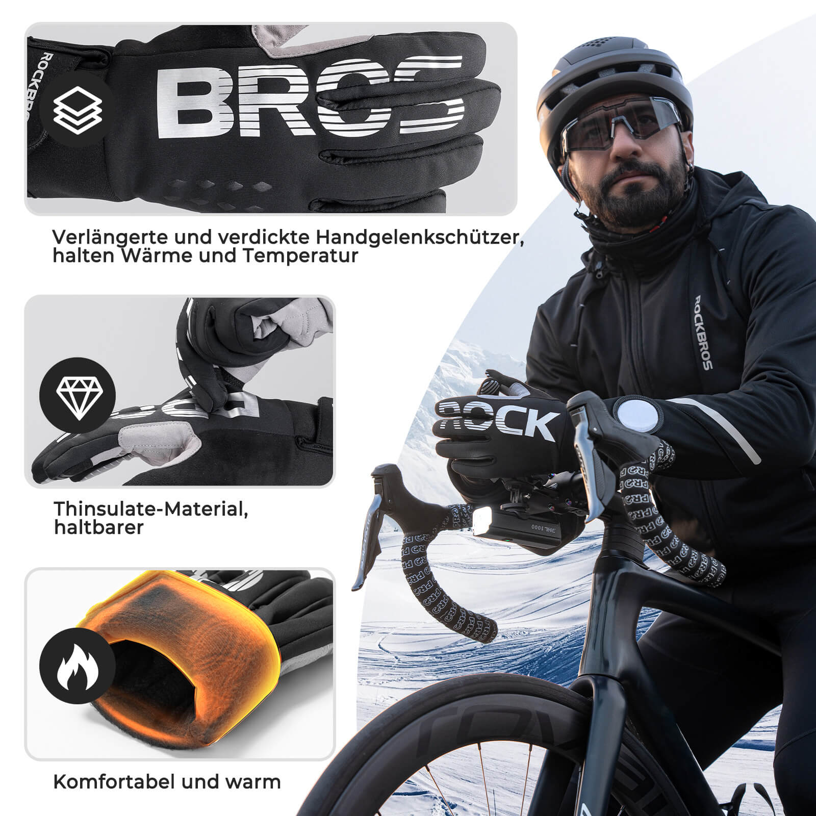 ROCKBROS Vollfinger Handschuhe Fahrradhandschuhe mit Touchscreenfunktion - Image 5