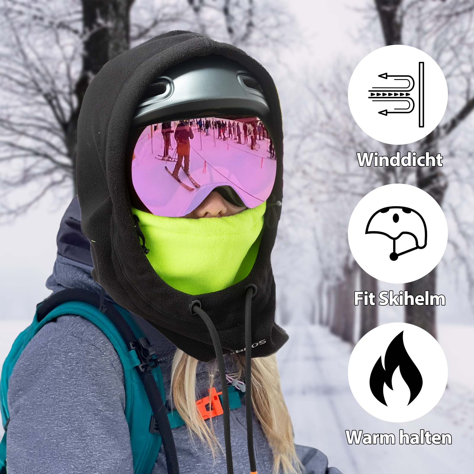 ROCKBROS Winter Skimaske Vlies Balaclava für Frauen und Männer Schwarz Grün - Image 5